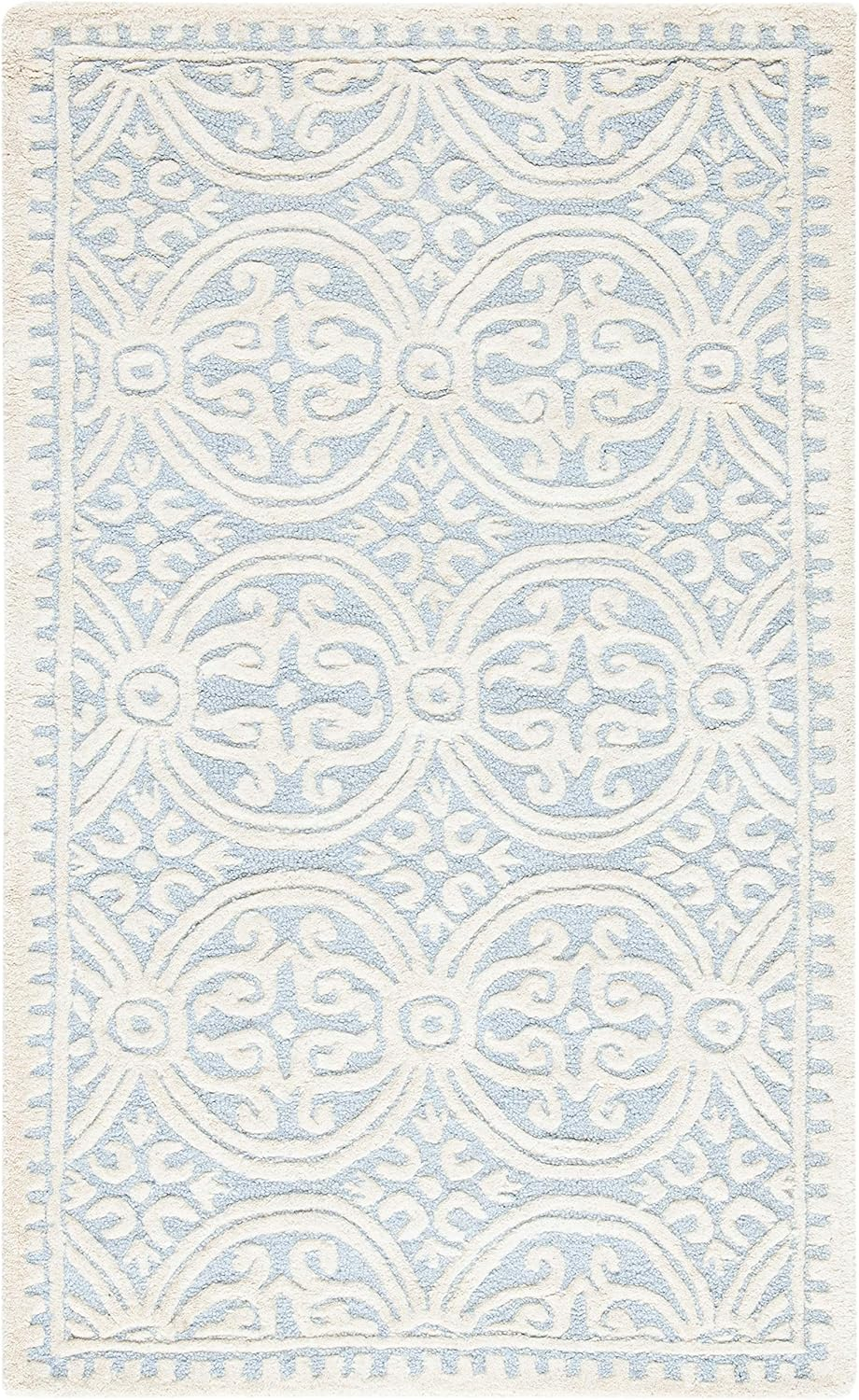 SAFAVIEH Cambridge Leslie Geometric Wool Area Rug, Light Blue/Ivory, 2'6" x 4'