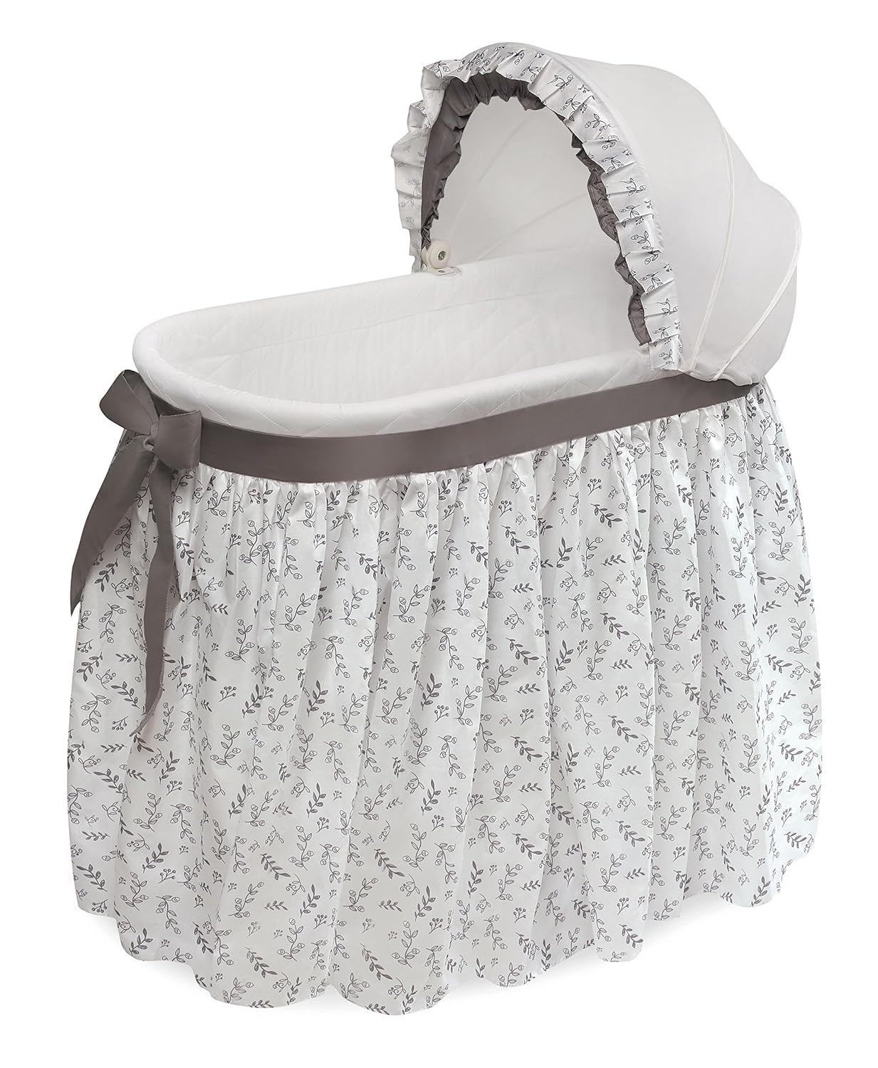 Badger Basket Wishes Oval Bassinet - Full Length Skirt - Gray/Leaf