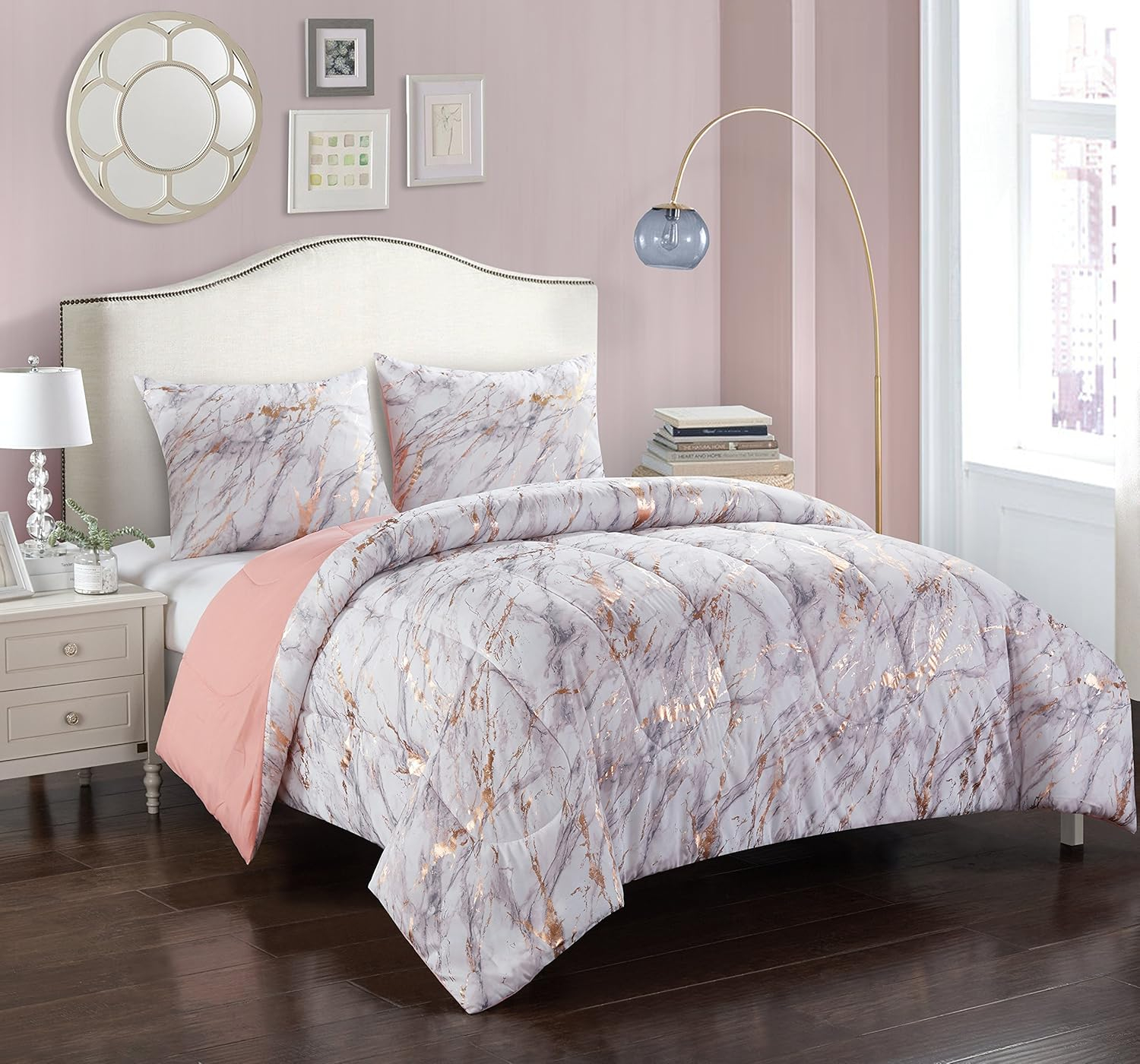 Pop Shop Marble Comforter Set, Twin, Rose Gold T