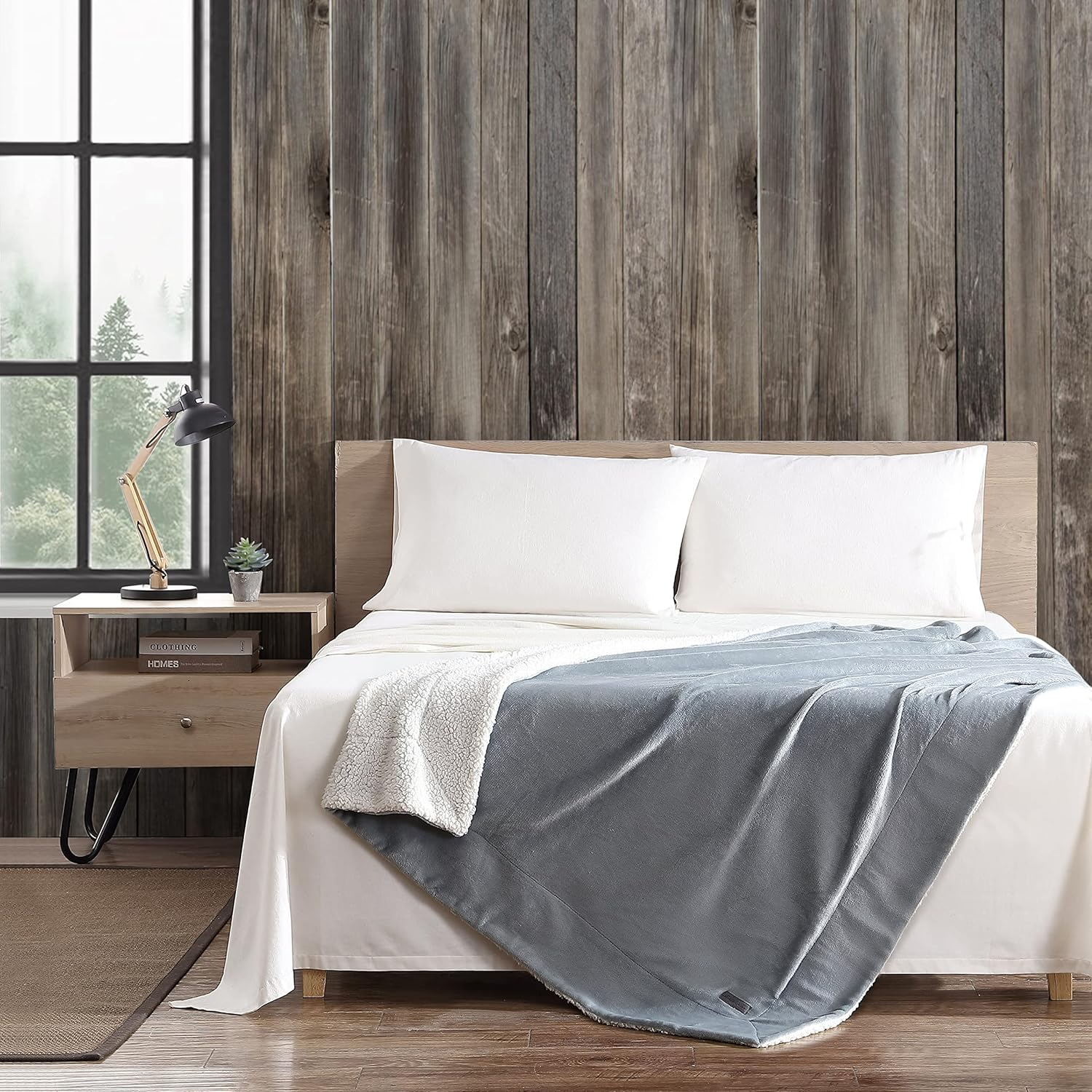Twin Gray Fleece Sherpa Reversible Blanket