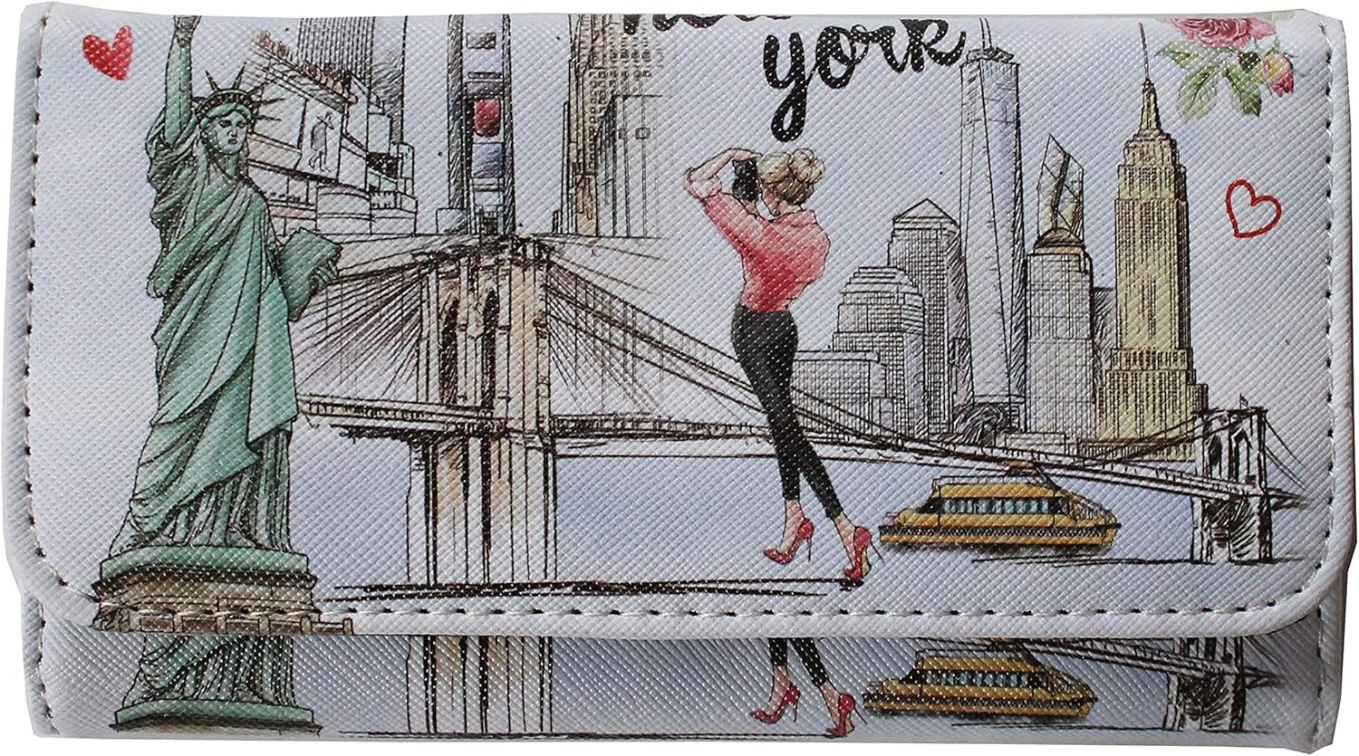 Compact White Synthetic Leather New York Souvenir Wallet