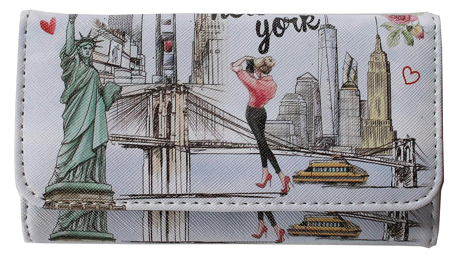 Compact White Synthetic Leather New York Souvenir Wallet
