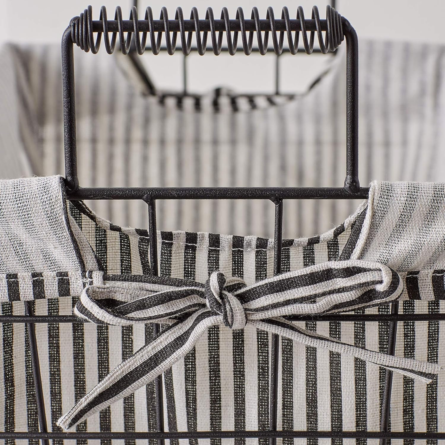 DII Metal Farmhouse Lined Basket, Contemporary Storage Container, Ticking Stripe, Assorted
