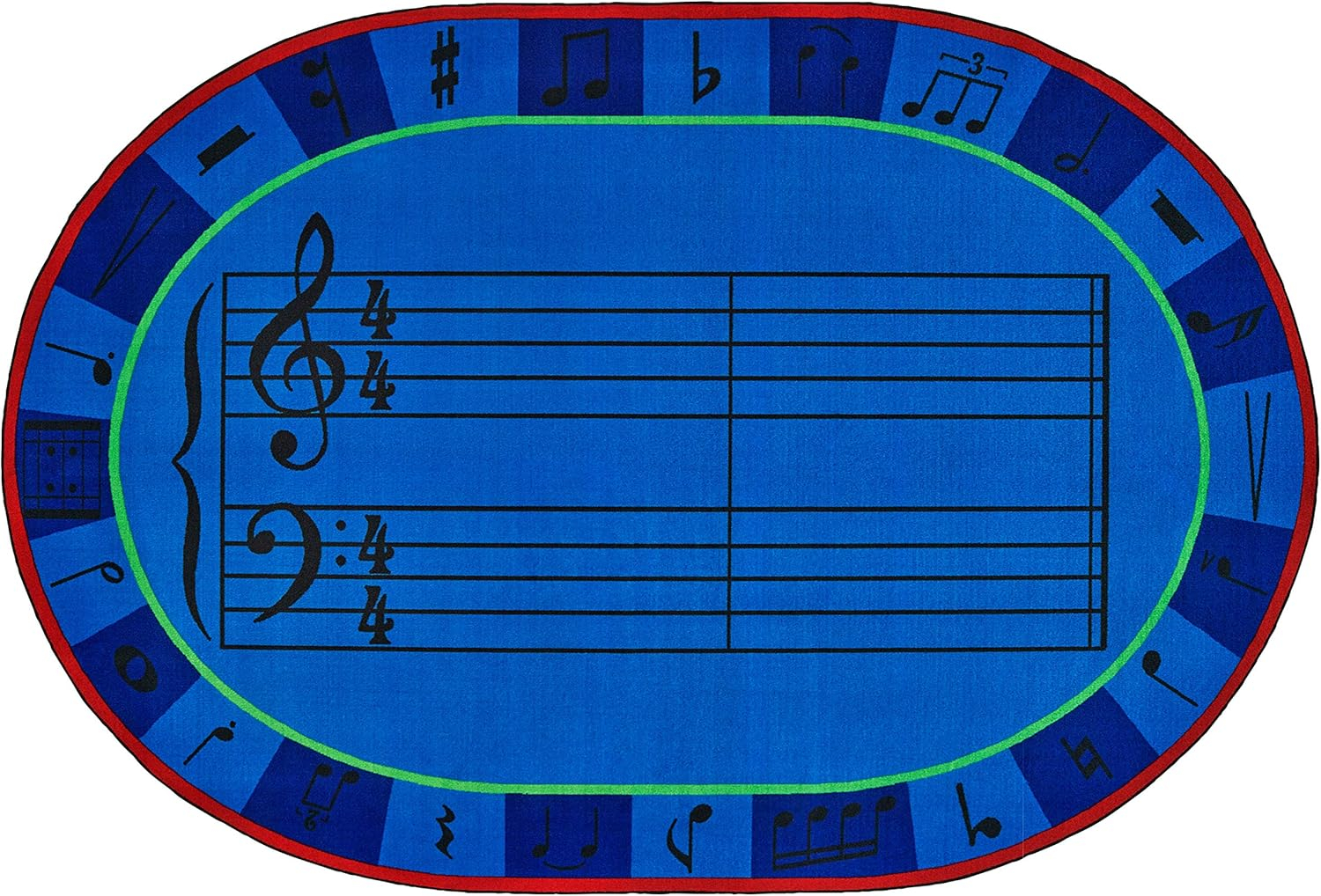 Blue Oval Tufted Synthetic Kids' Music Classroom Rug, 8 ft x 12 ft