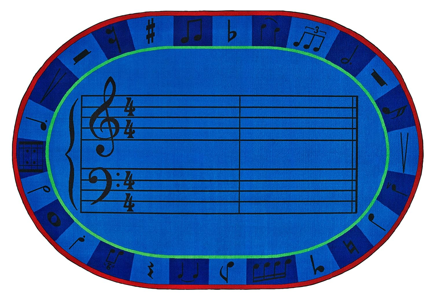 Blue Oval Tufted Synthetic Kids' Music Classroom Rug, 8 ft x 12 ft