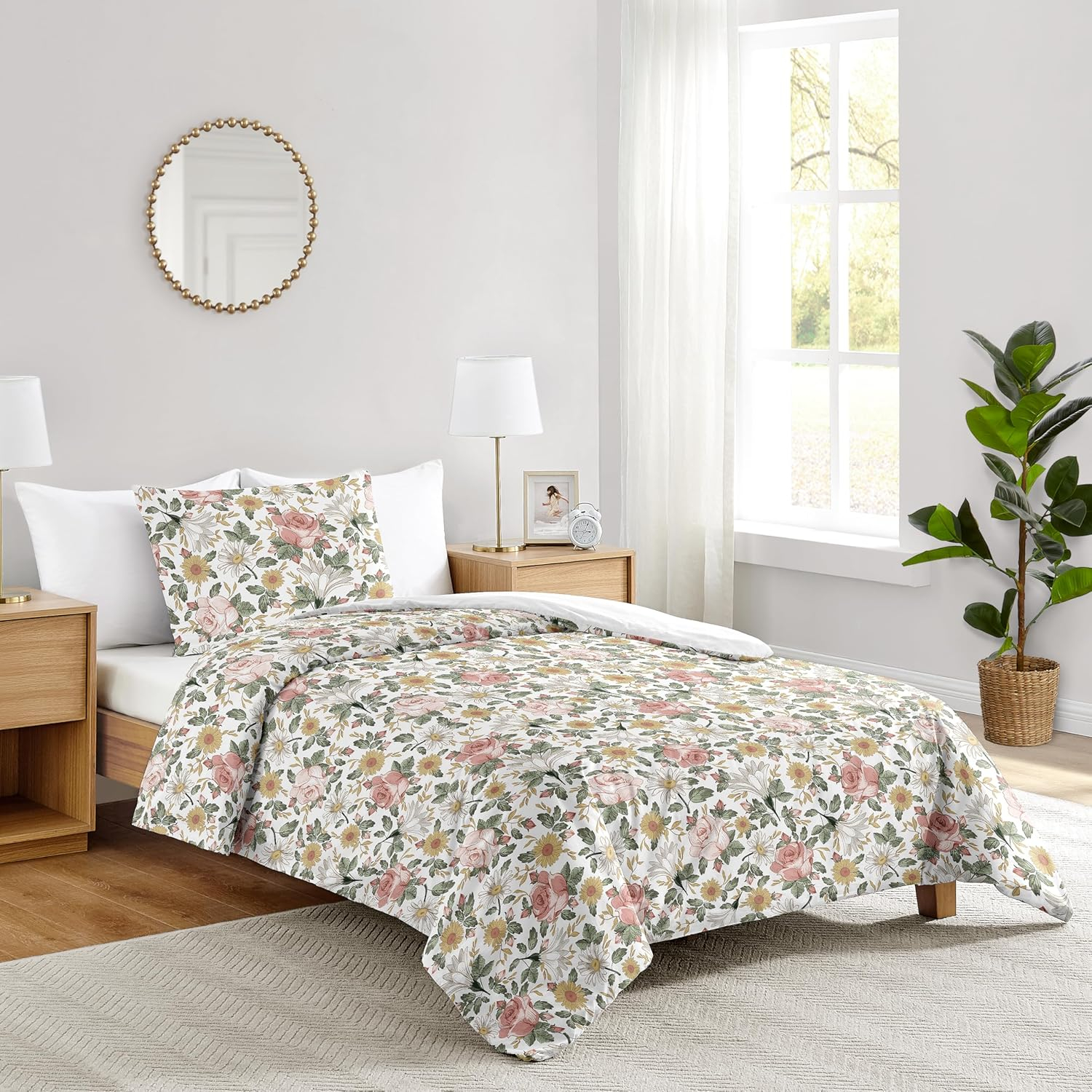 Sweet Jojo Designs Pink and Green Vintage Floral Rose Twin Bed Comforter Bedding Set