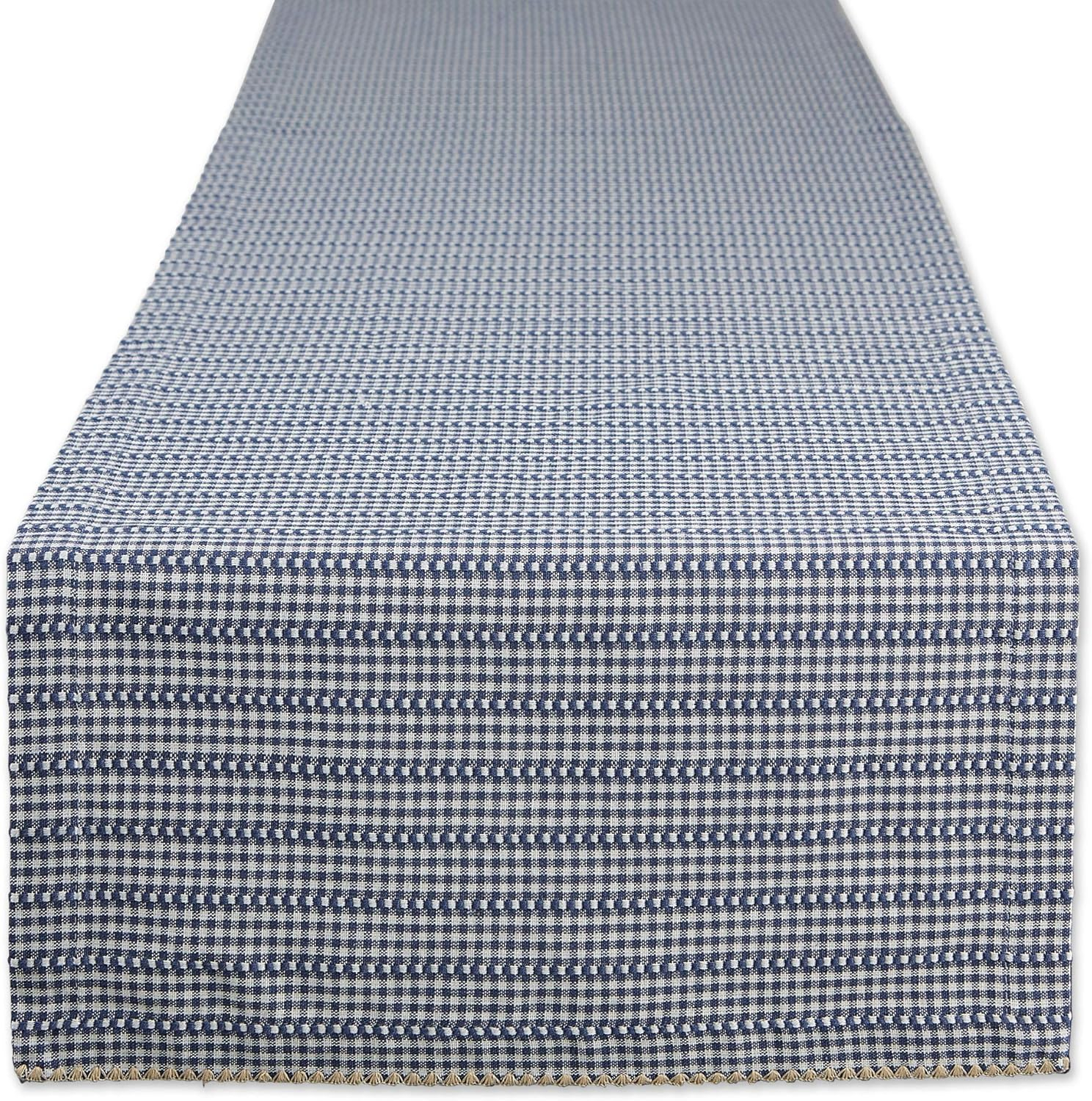 Contemporary Home Living 14" x 72" White and  French Blue Farmhouse Gingham Table Runner