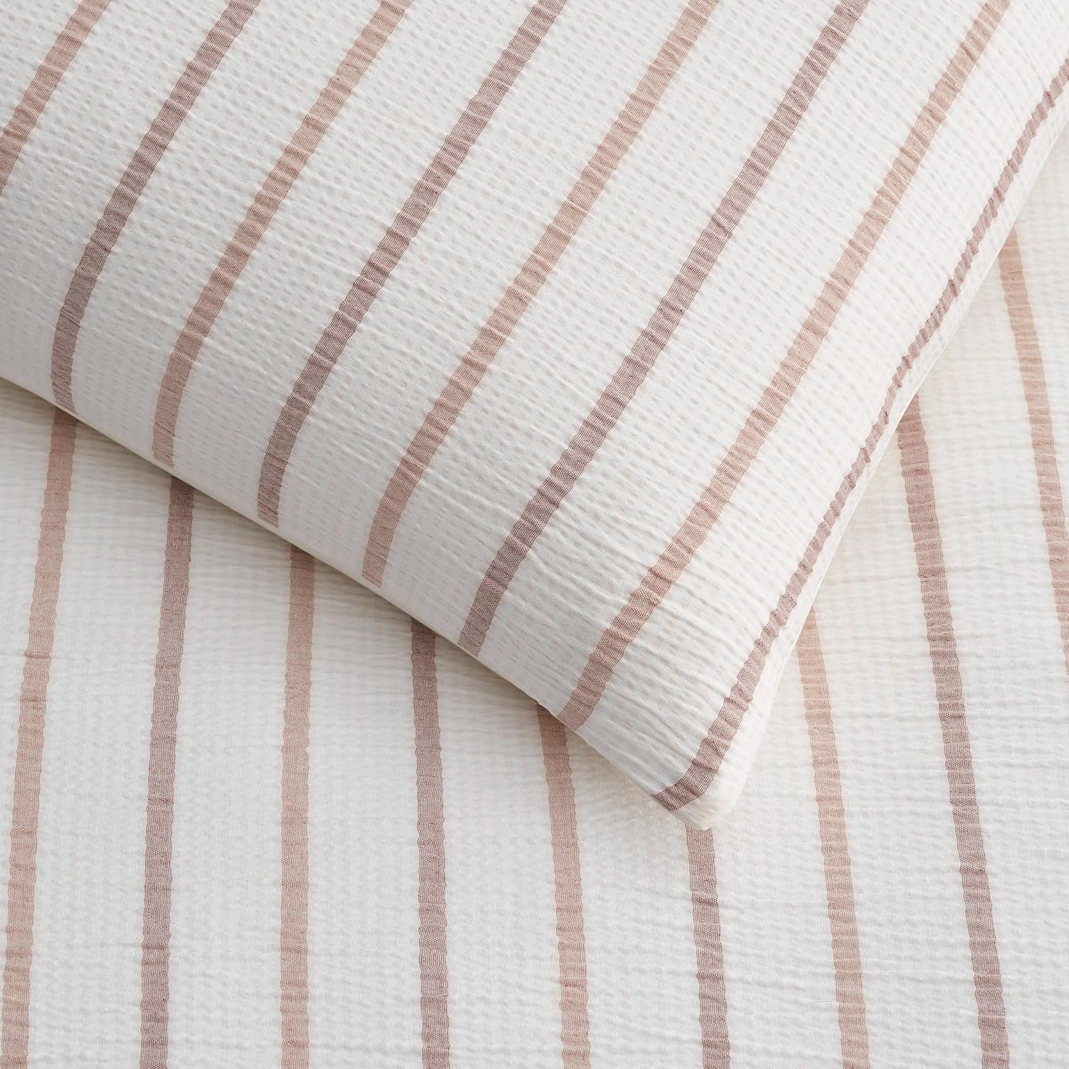 Full/Queen Pink and Brown Striped Polyester Comforter Set