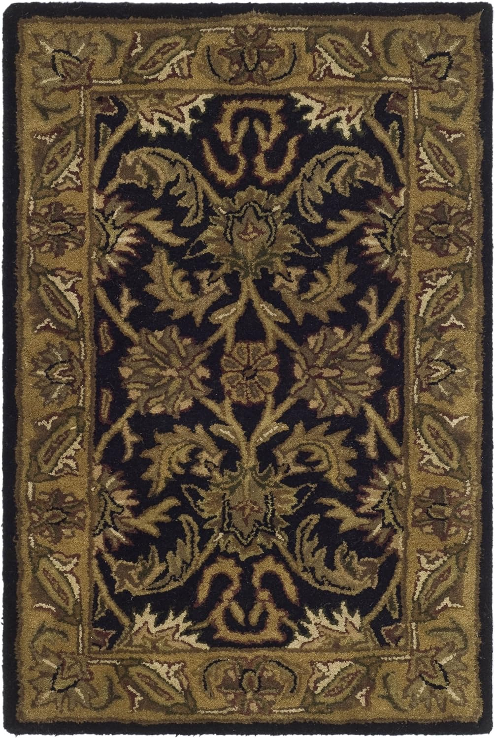SAFAVIEH Classic Holly Floral Bordered Wool Runner Rug, Black/Gold, 2'3" x 12'