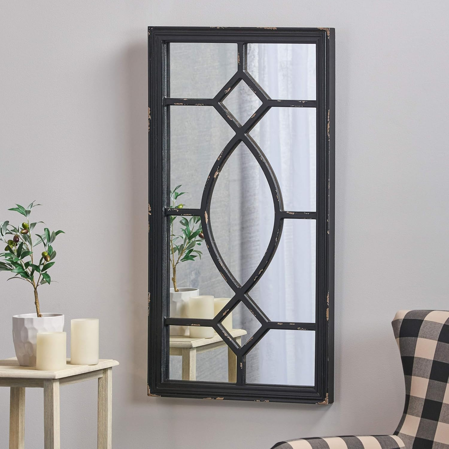 GDF Studio Amwiler Farmhouse Wooden Rectangular Mirror, Distressed Black