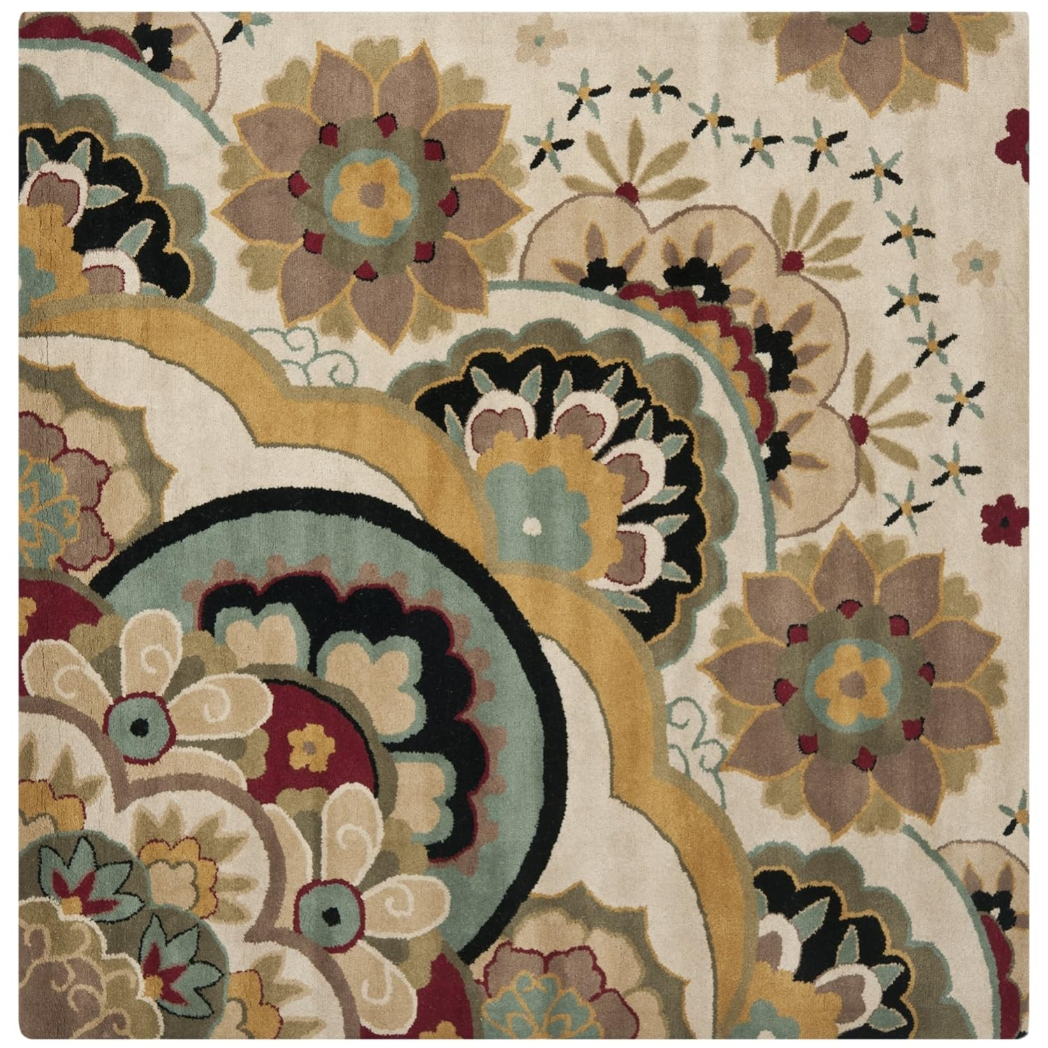 SAFAVIEH Soho Leyla Floral Wool Area Rug, Ivory/Multi, 6' x 6' Square
