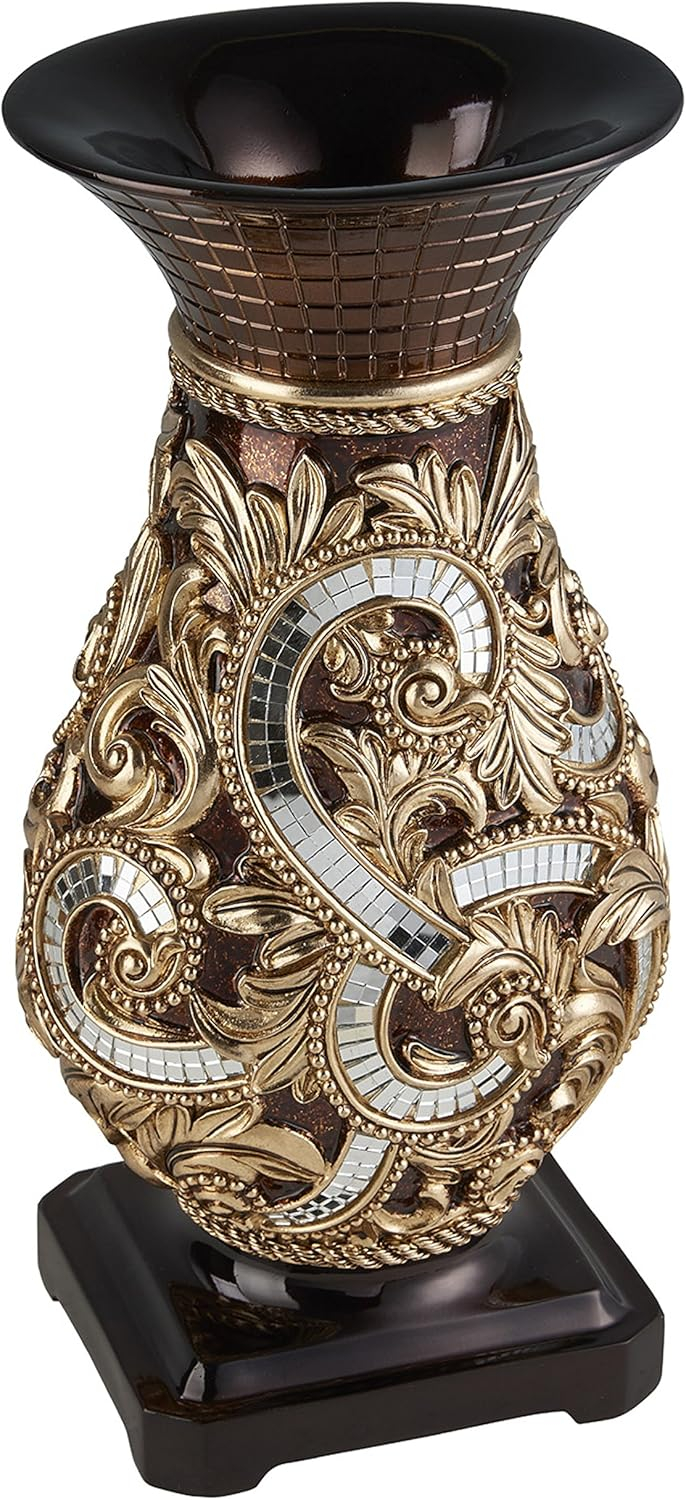 Daliyah Gourd-Shaped Hand Painted Decorative Vase with Mirrored Accents