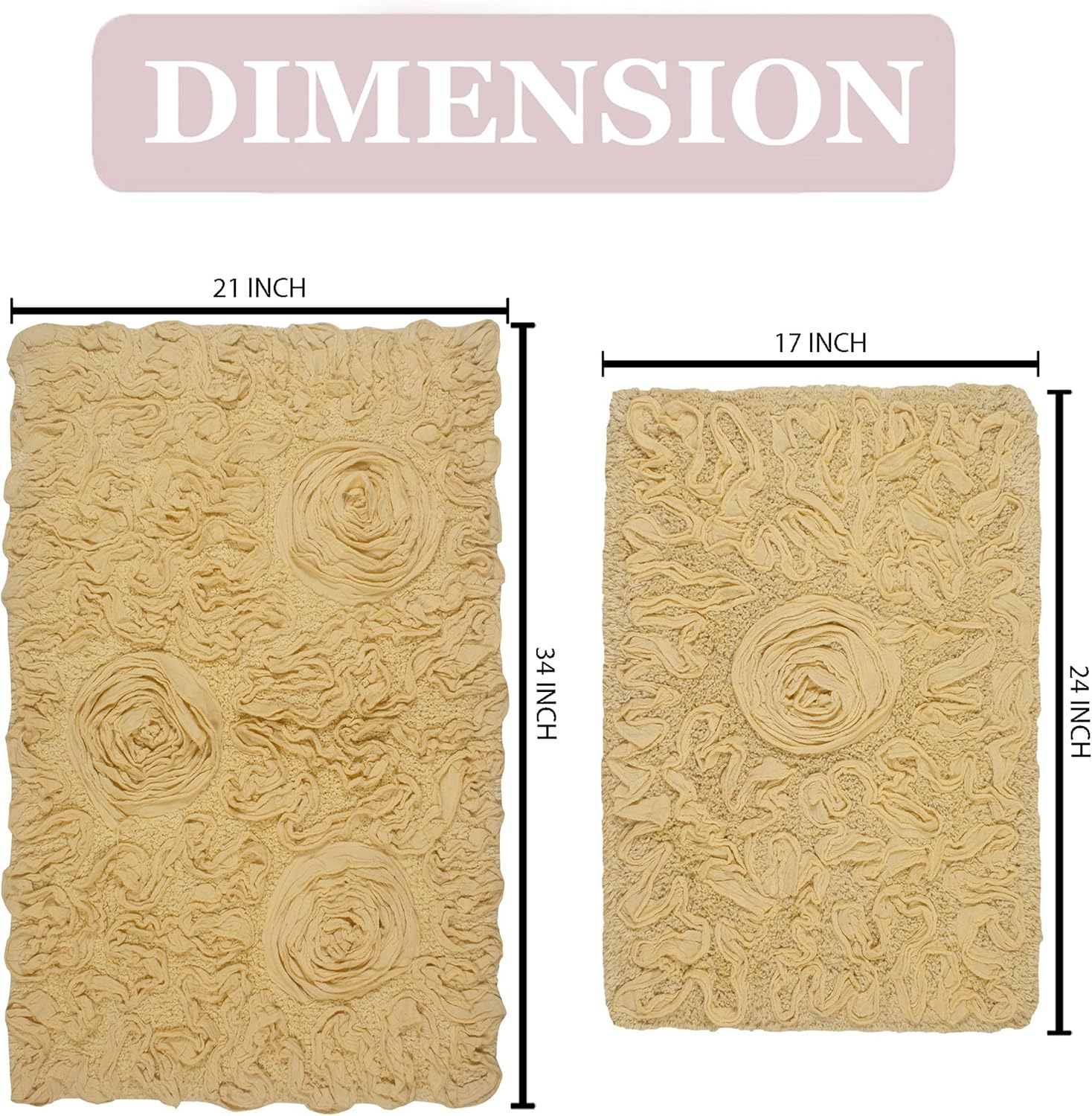 Yellow Cotton Tufted Bath Rug Set with Floral Design