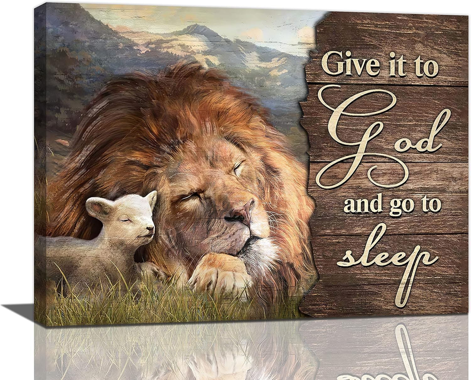 Asdg76s-Lion and Lamb Wall Art Christian Religious Pictures Canvas Wall Decor Give it to God Painting Prints Framed Artwork Decor for Church Living Room Bedroom 16"x24"