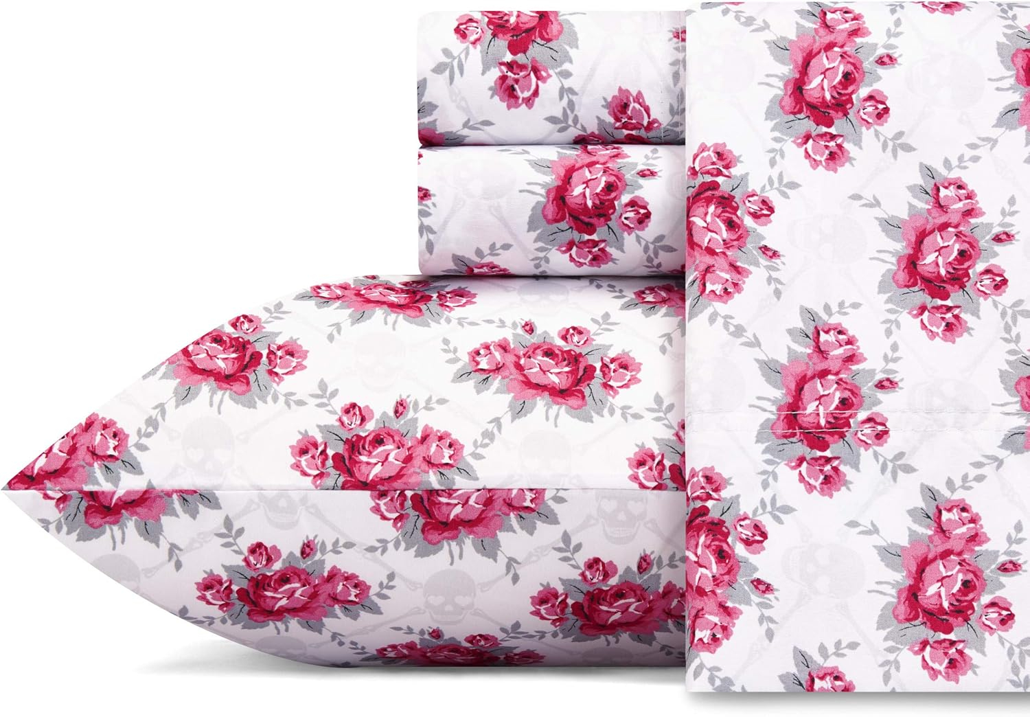 Betsey Johnson Skull Rose Trellis Bright Red Twin XL Sheet Set
