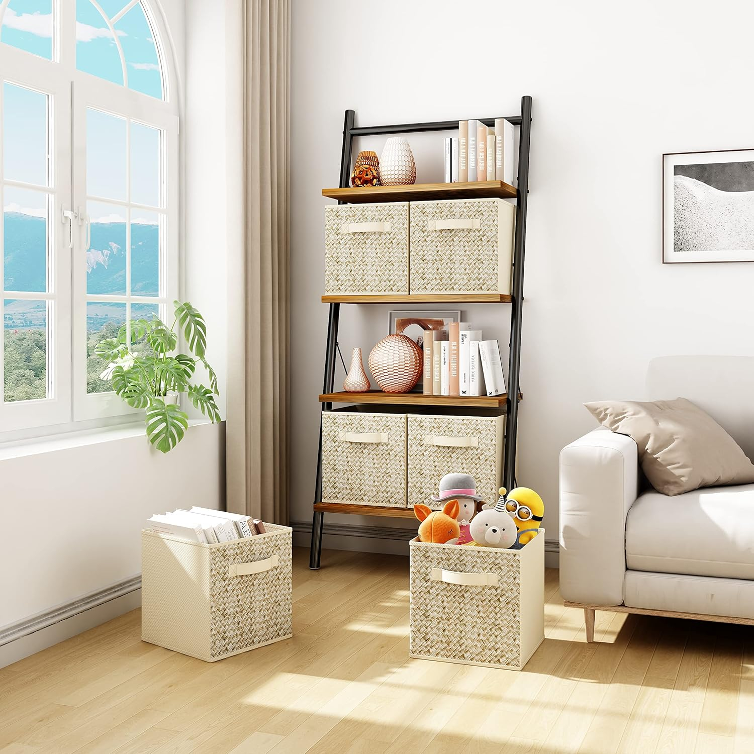 Wisdom Star 6 Pack Fabric Storage Cubes with Handle, Foldable 13x13x15 Inch Cube Storage Bins, Storage Baskets for Shelves, Storage Boxes for Organizing Closet Bins