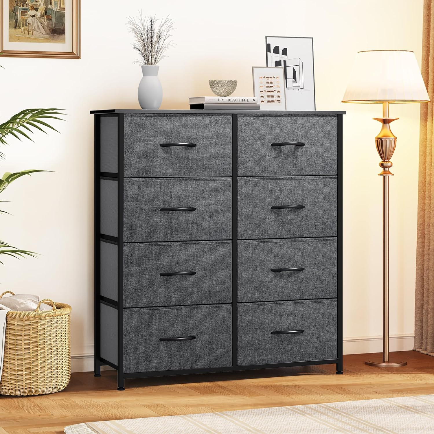 DWVO Dresser for Bedroom, Fabric Dresser with 8 Drawers, Tall Dresser, Chest of Drawers for Closet, Living Room