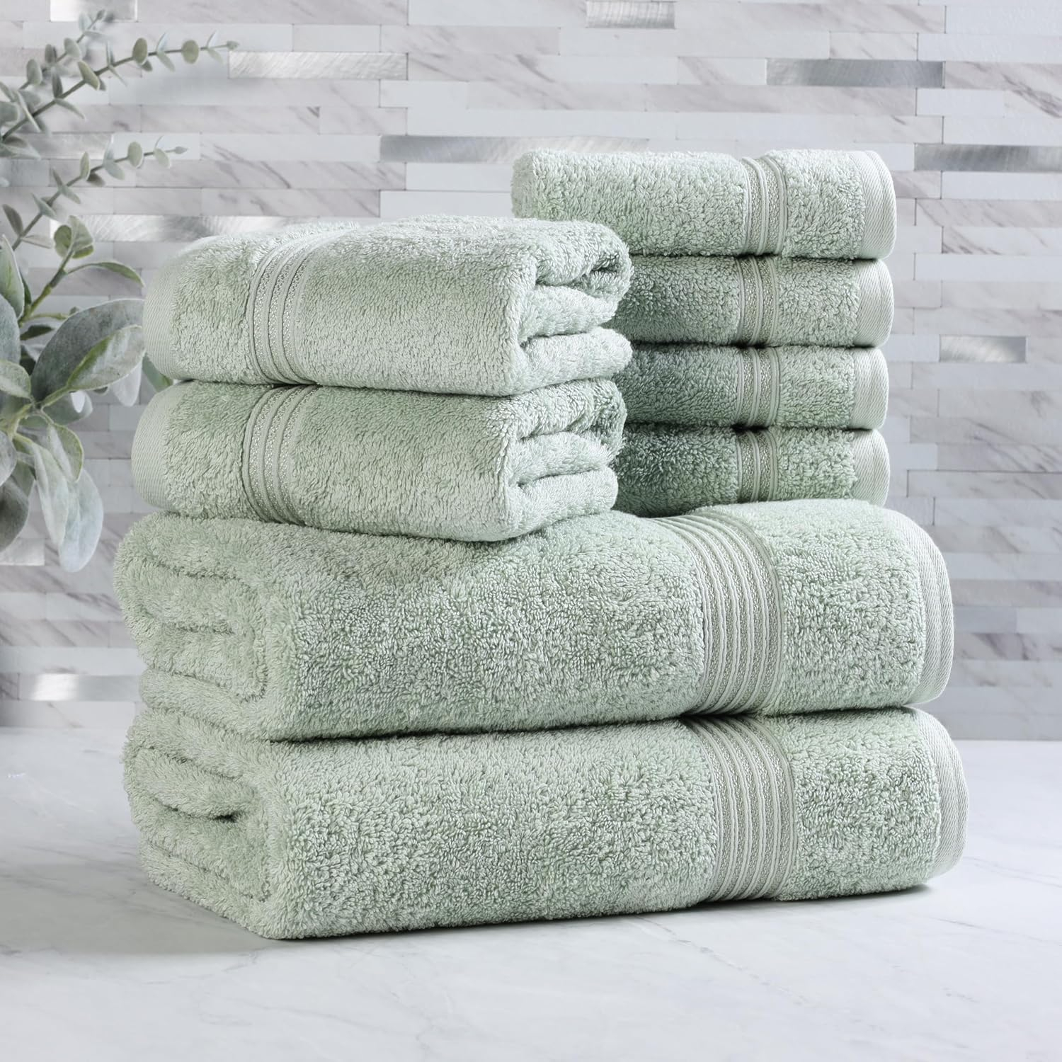 Superior Egyptian Cotton Absorbent 8-Piece Sage Towel Set