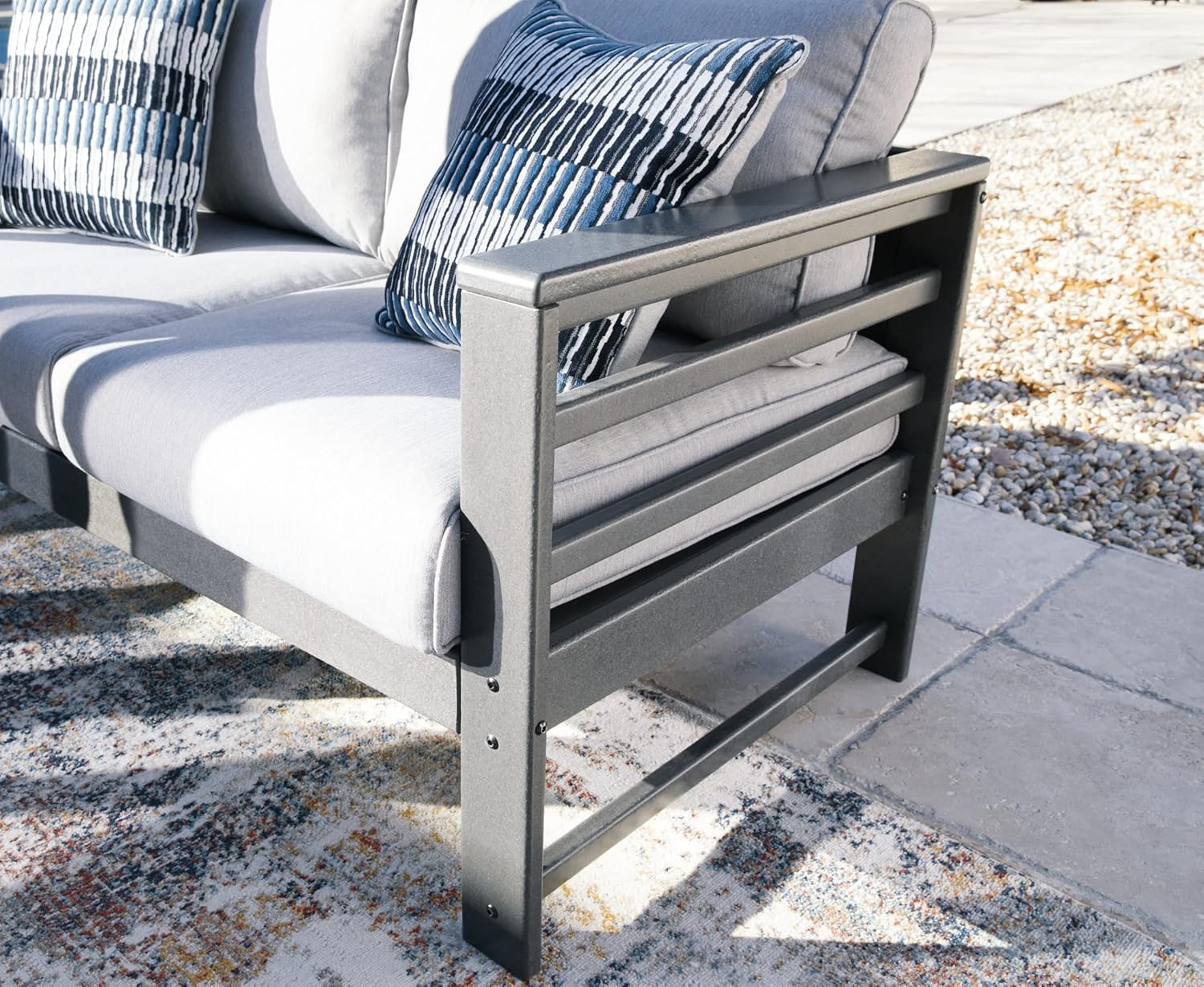 Signature Design by Ashley Casual Amora Outdoor Loveseat with Cushion  Charcoal Gray