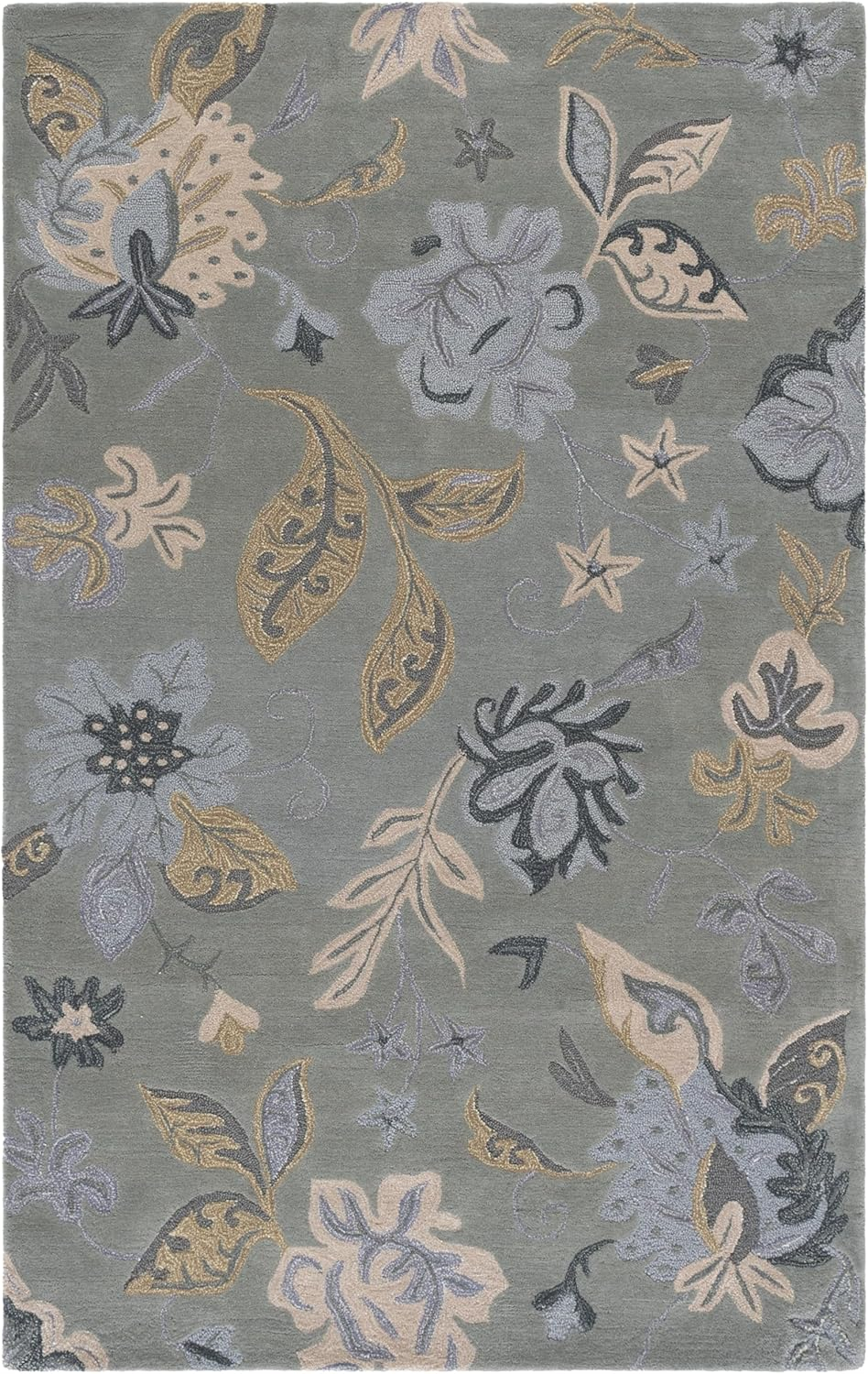 SAFAVIEH Jardin Daffodil Floral Wool Area Rug, Light Green/Multi, 5' x 8'