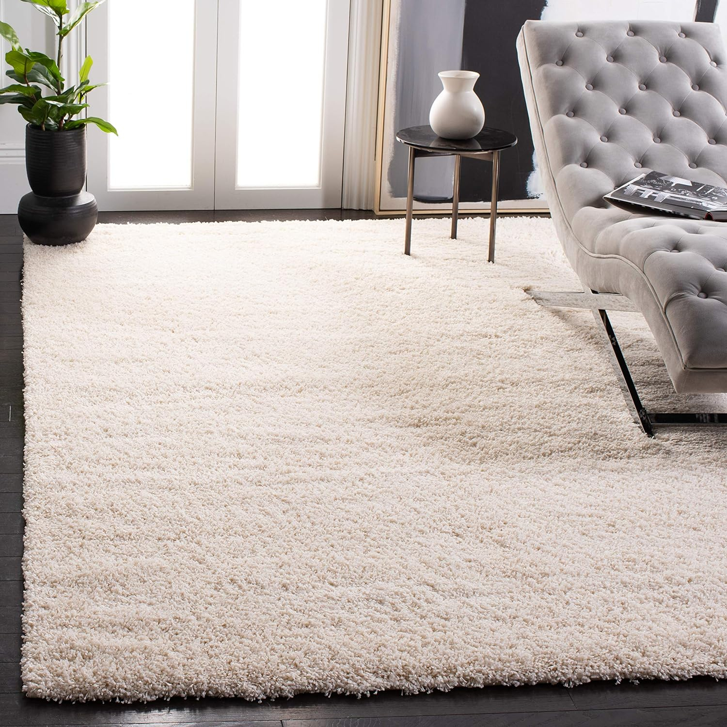 SAFAVIEH California Solid Plush Shag Area Rug, Navy, 8' x 8' Square