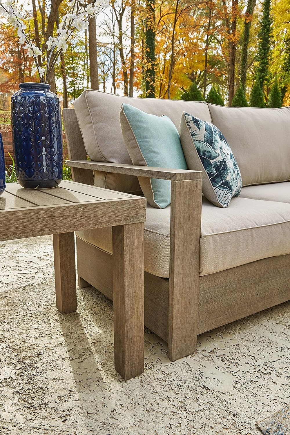 Contemporary Beige 4-Seat Sectional with Eucalyptus Wood Frame