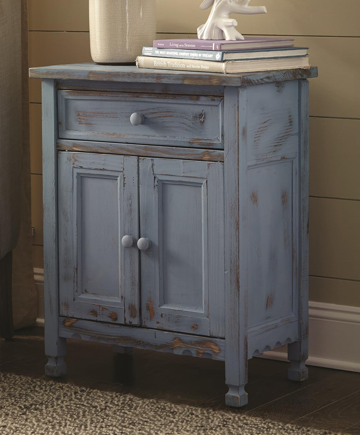 Alaterre Furniture Country Cottage Rustic Accent Cabinet, Sideboard Buffet Cabinet with Storage Drawer and Two Doors, Blue Antique Finish