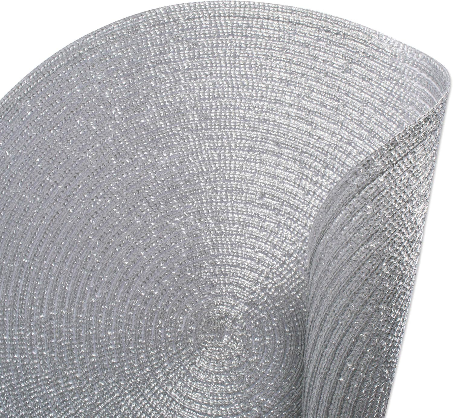 Metallic Silver Round Polypropylene Woven Placemat (Set of 6)