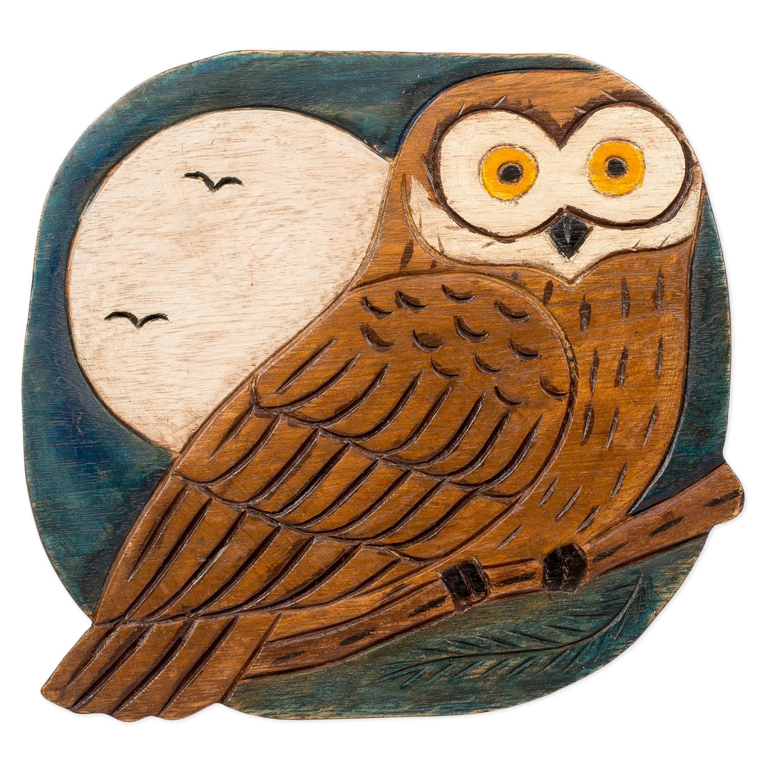Owl Design Hand Carved Acacia Hardwood Decorative Short Stool