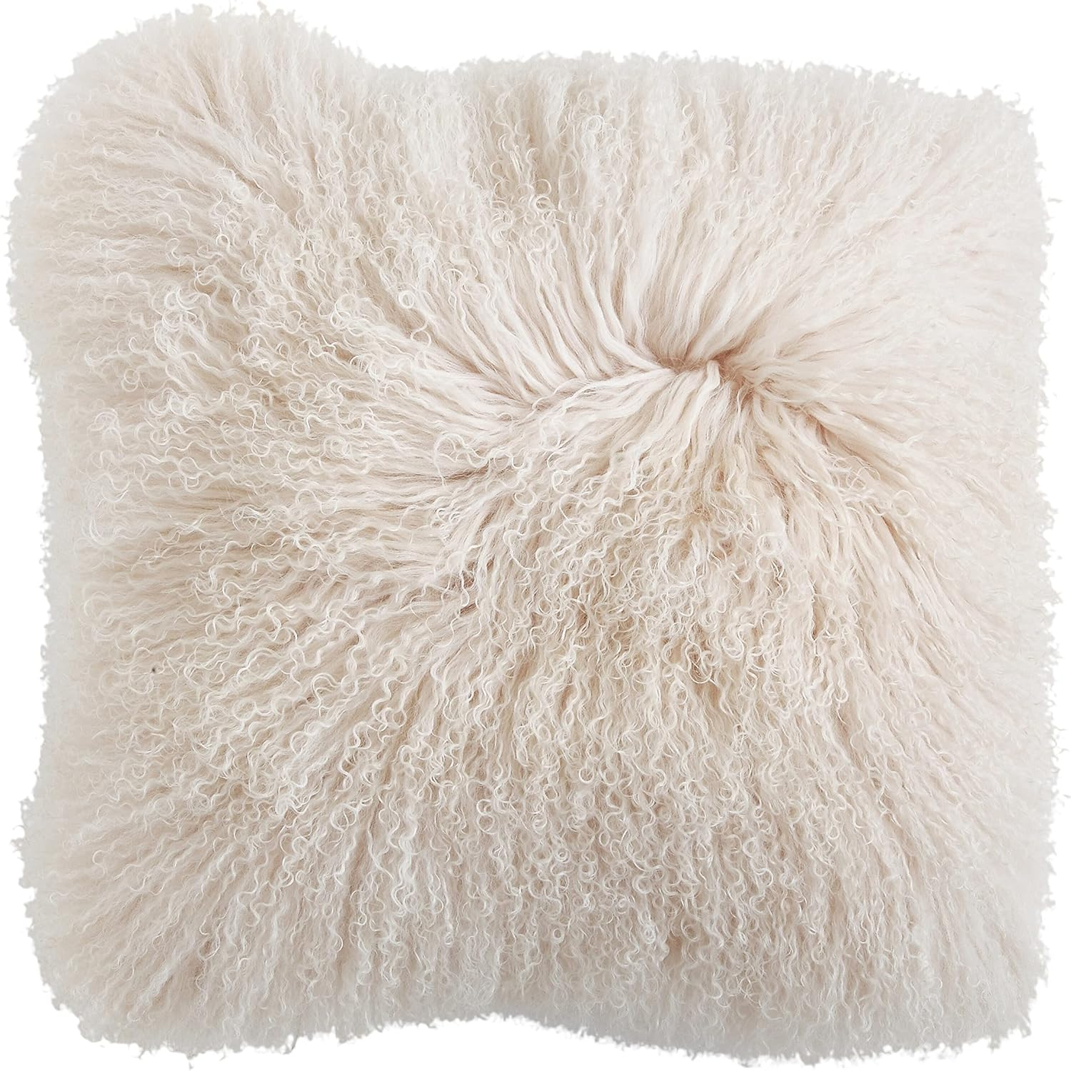 Creative Co-Op Mongolian Lamb Fur Pillow, Cream