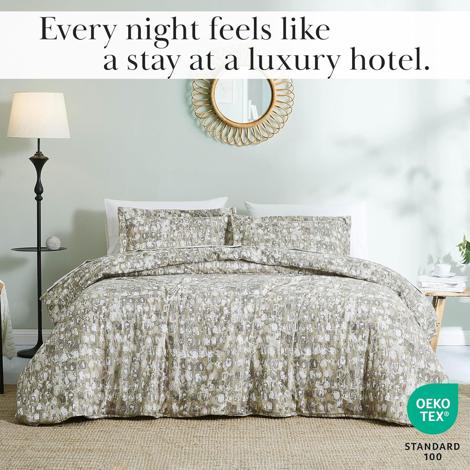 Southshore Fine Living, Inc. Rhythm Collection Oversized Duvet Cover Queen Bedding Set, Printed Duvet Cover Set 3-Piece with Two Matching Shams, Taupe, Full/Queen