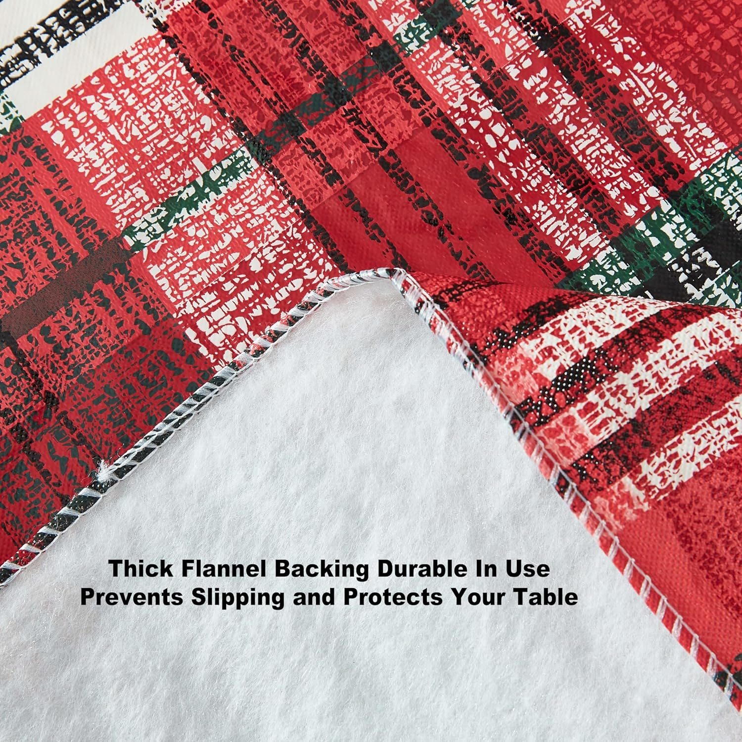 Oval Red and Green Plaid Vinyl Holiday Tablecloth, 60" x 84"