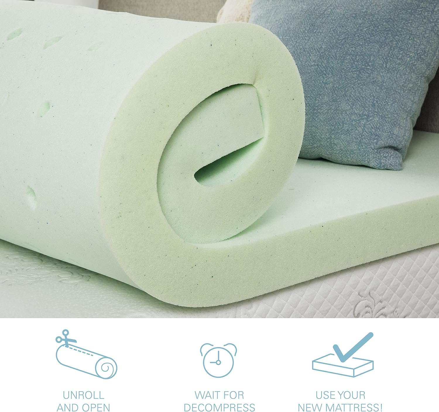 Full Size Green Gel Memory Foam Mattress Topper