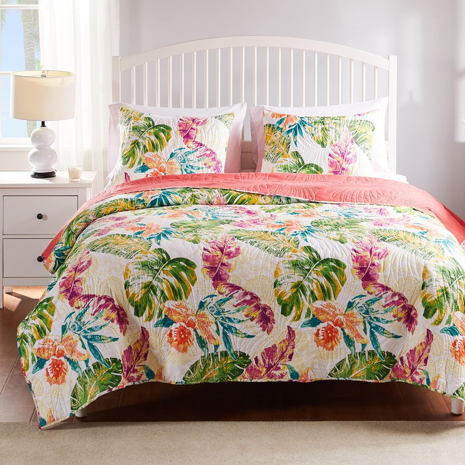 Greenland Home Fashions Tropics Coastal Paradise Quilt Set, 2-Piece Twin, Punch