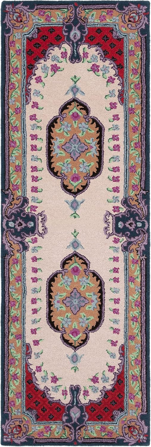 SAFAVIEH Bellagio Chandler Floral Wool Runner Rug, Ivory/Pink, 2'3" x 11'