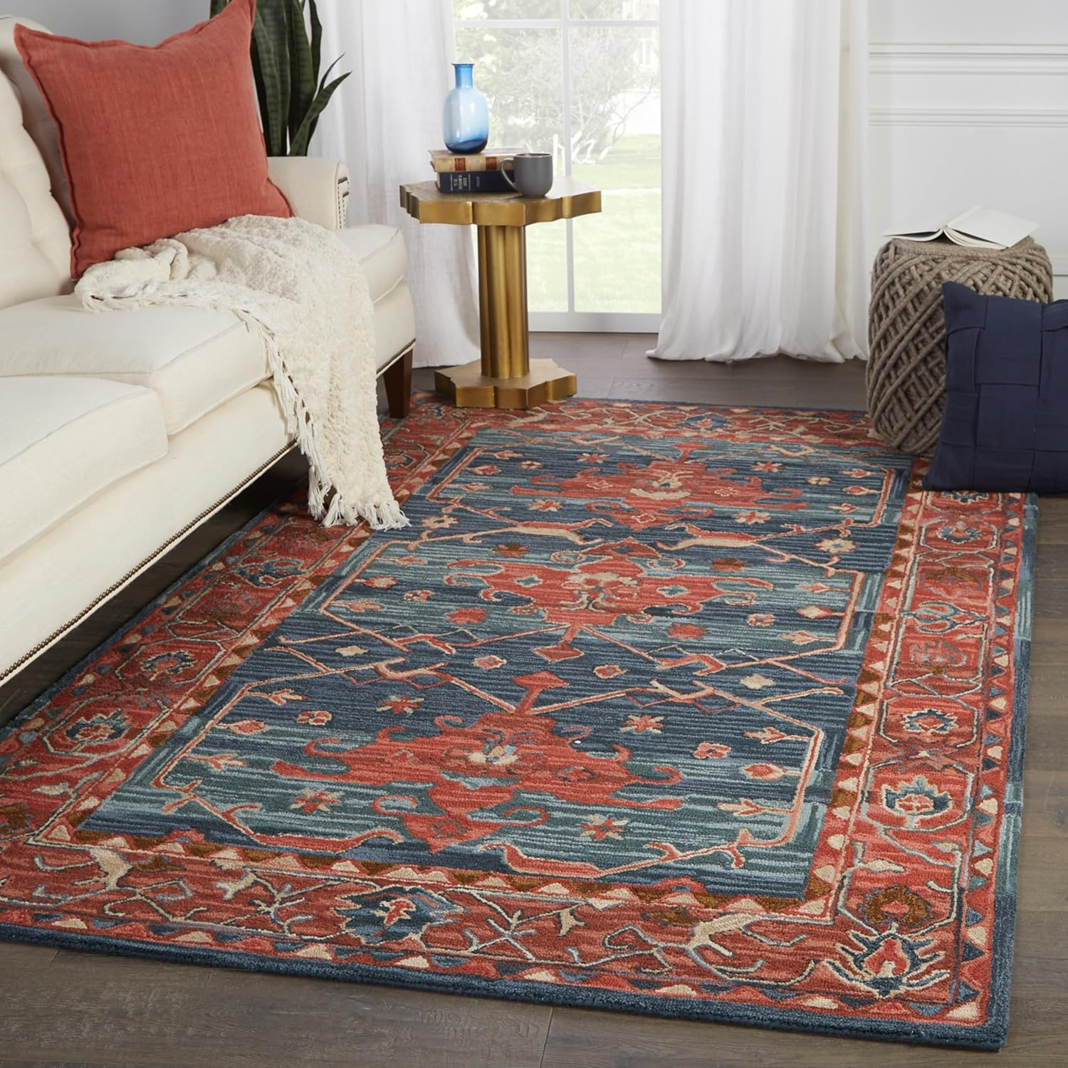 Jaipur Living Cardamom 9 x 12 (ft) Tufted Wool Red/Blue Rectangular Indoor Medallion Global Area rug