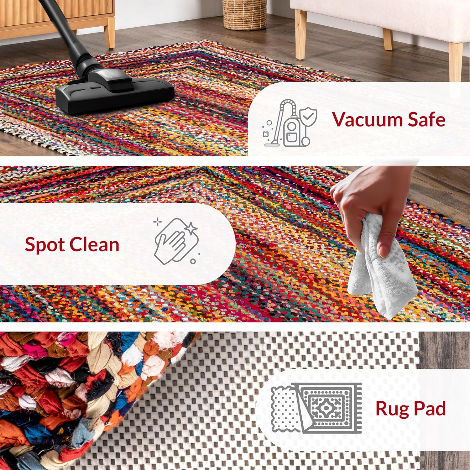 nuLOOM Tammara Bohemian Hand Braided Area Rug, 4', Multicolor