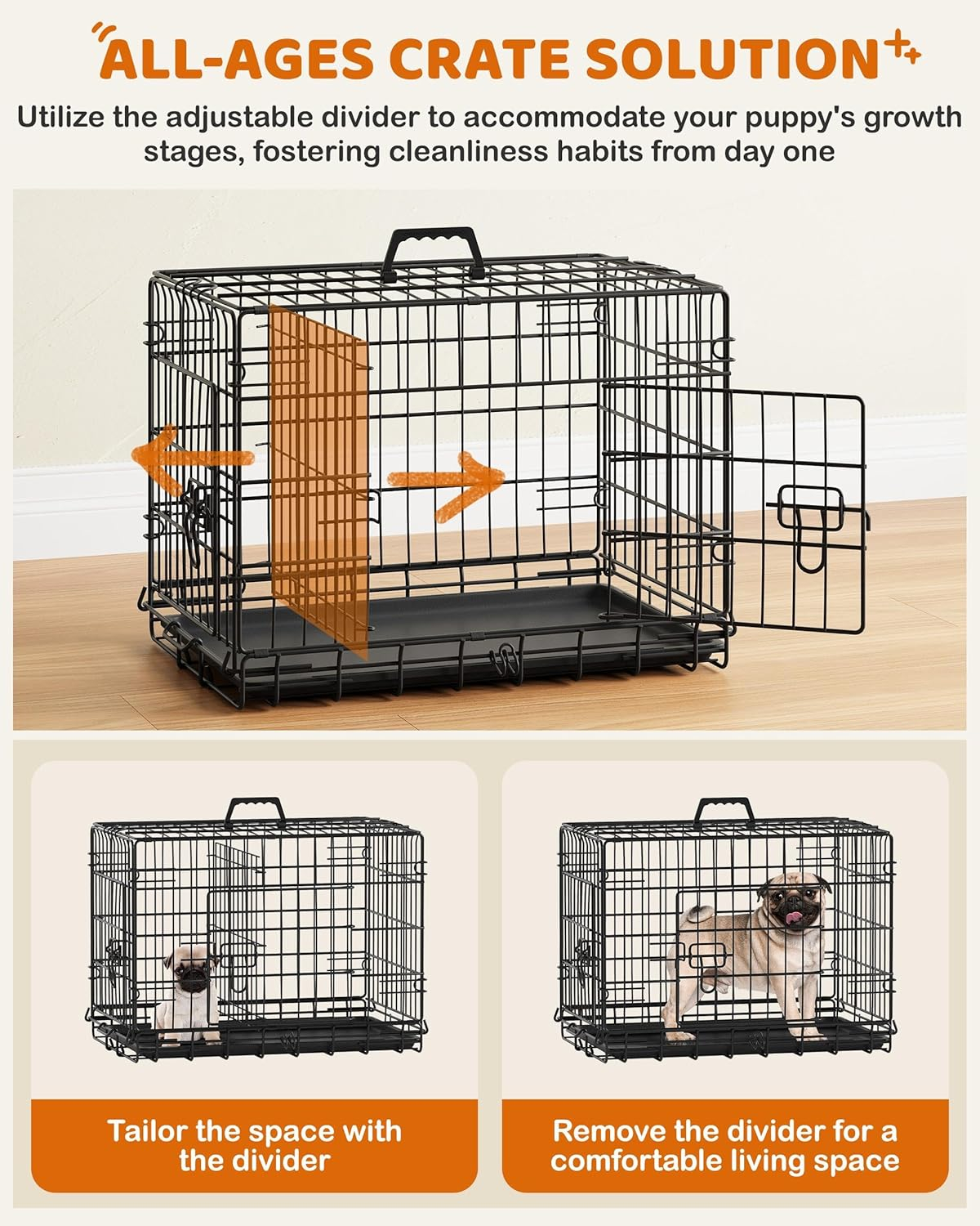 Yaheetech 24 inch Dog Crate Double Door w/Divider for Puppy Collapsible Metal Crate with Removable Tray Wire Kennel Pet Crate for Small Dogs Portable Travel Cage, Black