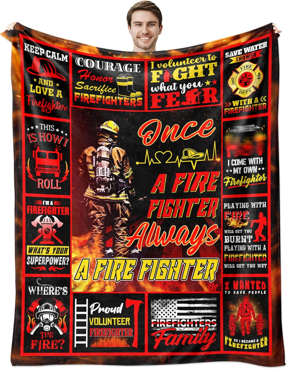 Firefighter Gifts for Men Fire Department Gifts Fire Fighter Gifts for Adults Firefighter Birthday Party Decorations Fireman Gifts for Men Firefighter Fathers Day Blanket Gifts Blanket 60x50 Inch