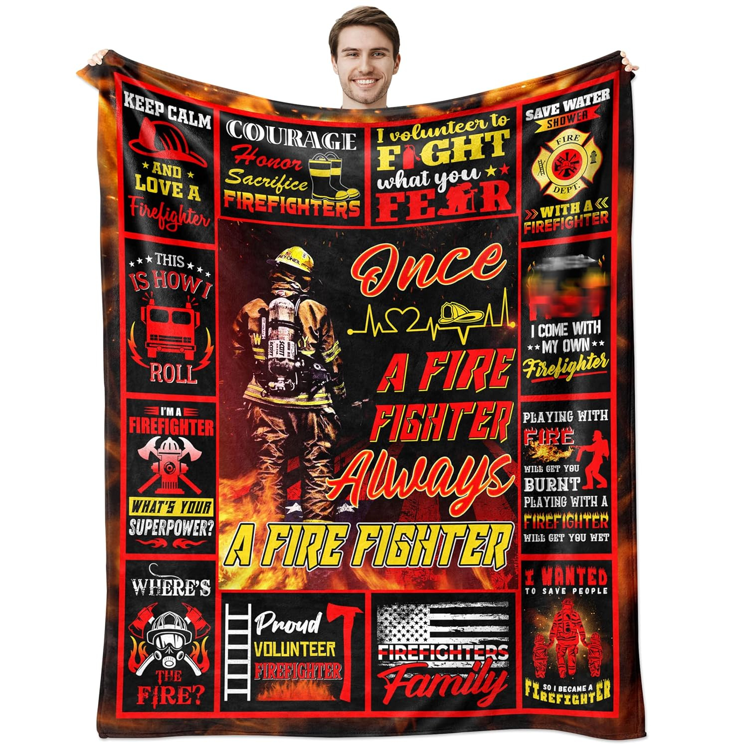 Firefighter Gifts for Men Fire Department Gifts Fire Fighter Gifts for Adults Firefighter Birthday Party Decorations Fireman Gifts for Men Firefighter Fathers Day Blanket Gifts Blanket 60x50 Inch