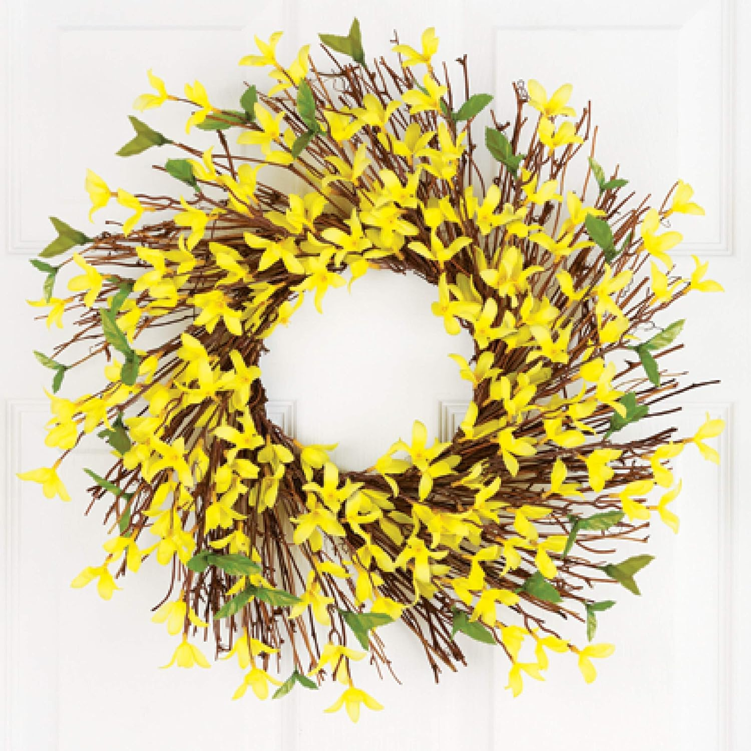Collections Etc Spring forsythia Floral Wreath, 22", Silk