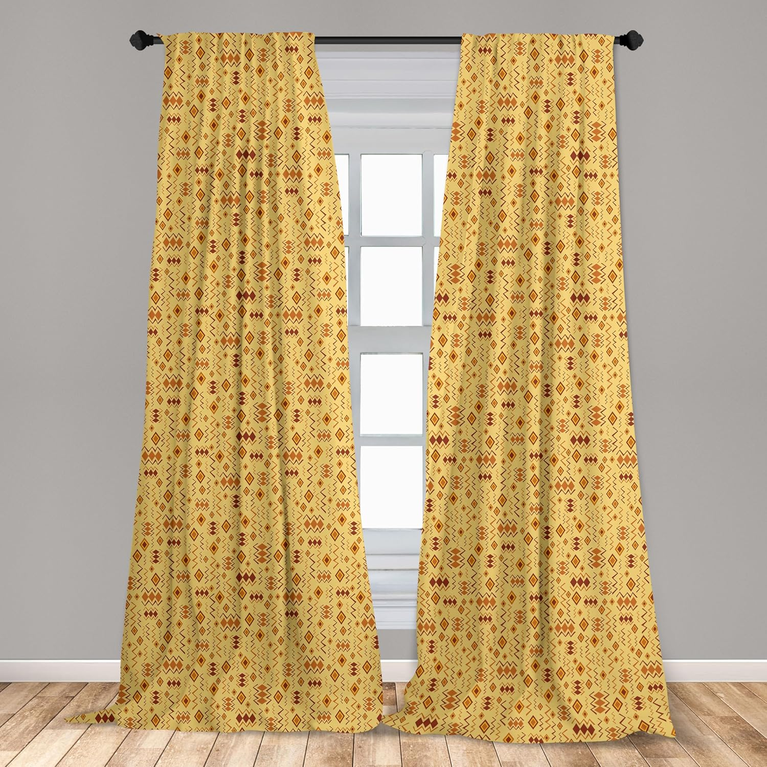 Ambesonne African Curtains, Random Doodles, Pair of 28"x84", Brown Marigold Mustard