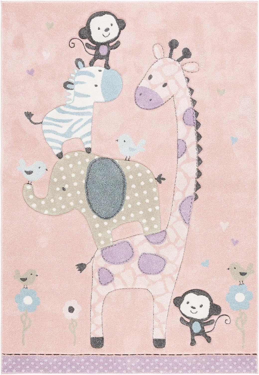 SAFAVIEH Carousel Kids Taneka Animals at Play Area Rug, Blush Pink, 4' x 6'