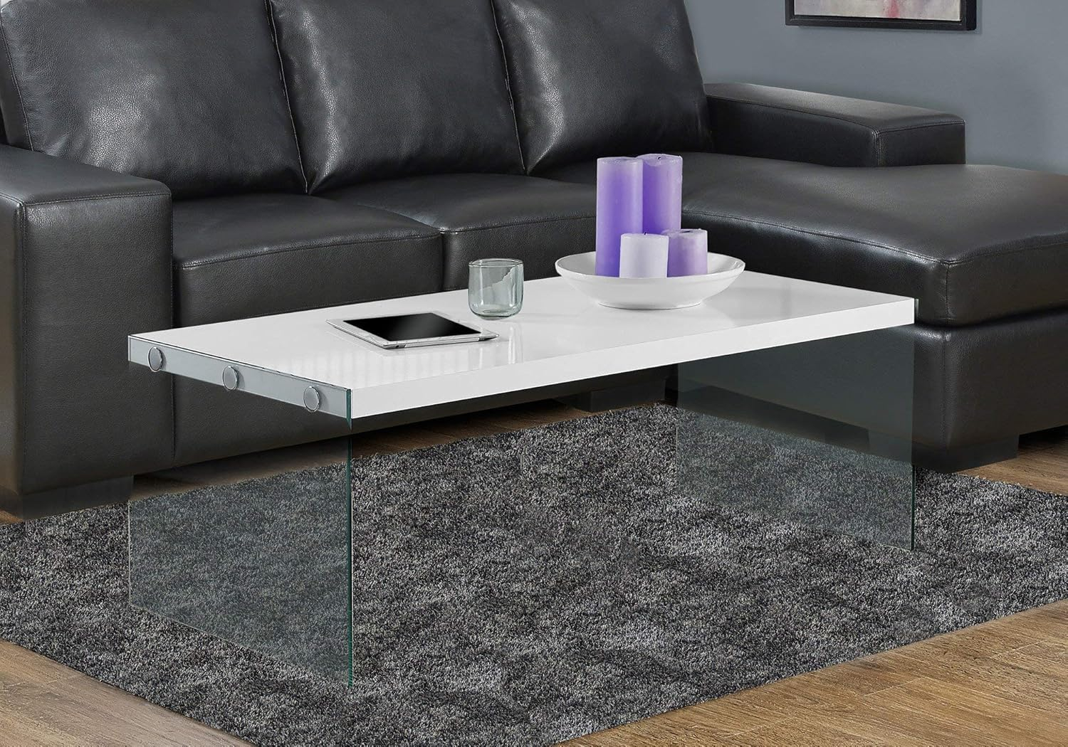 Monarch Specialties Contemporary Accent Tempered Glass Coffee Table, Gloss White