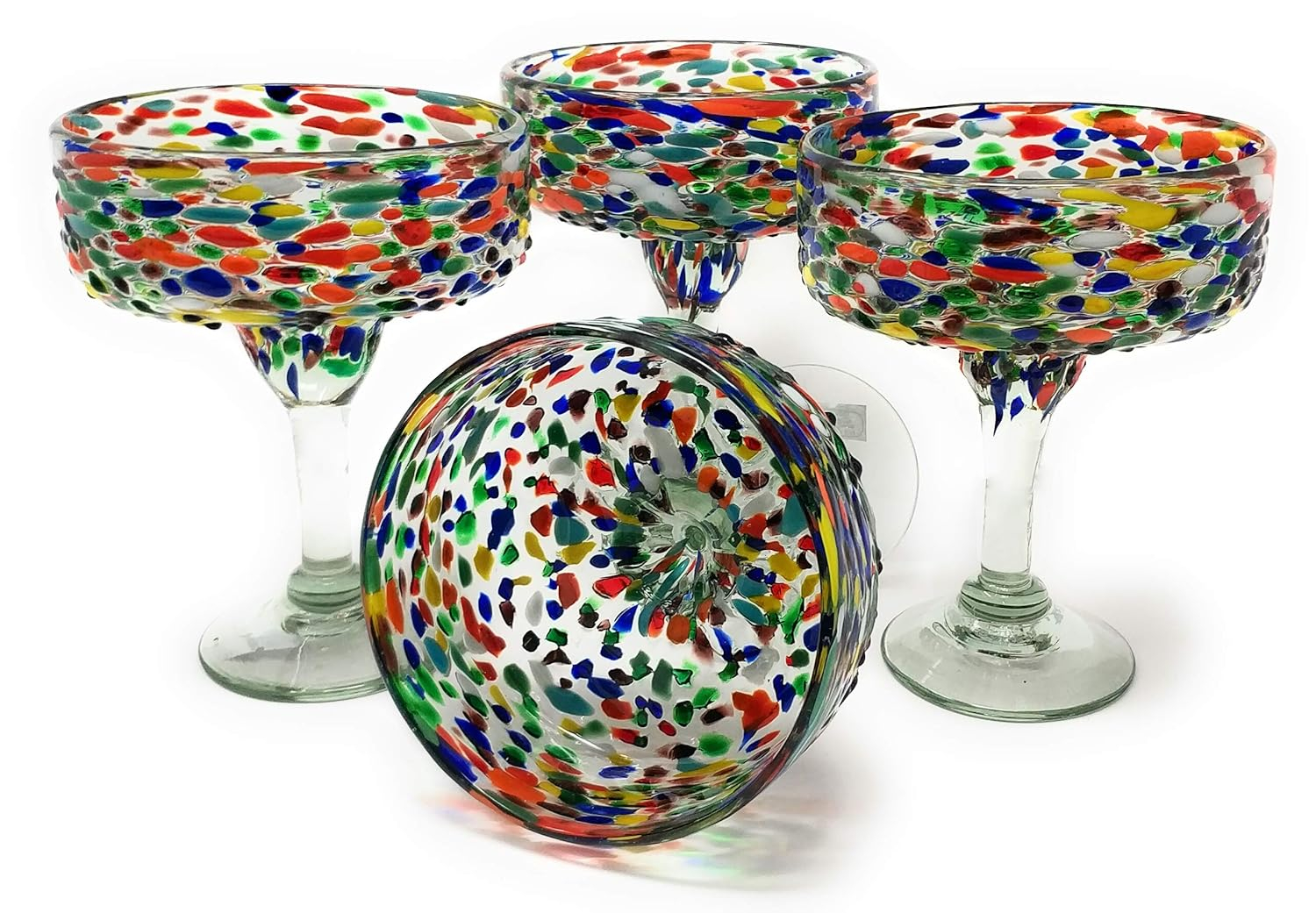 Hand-Blown Multicolor Confetti Margarita Glasses Set of 4