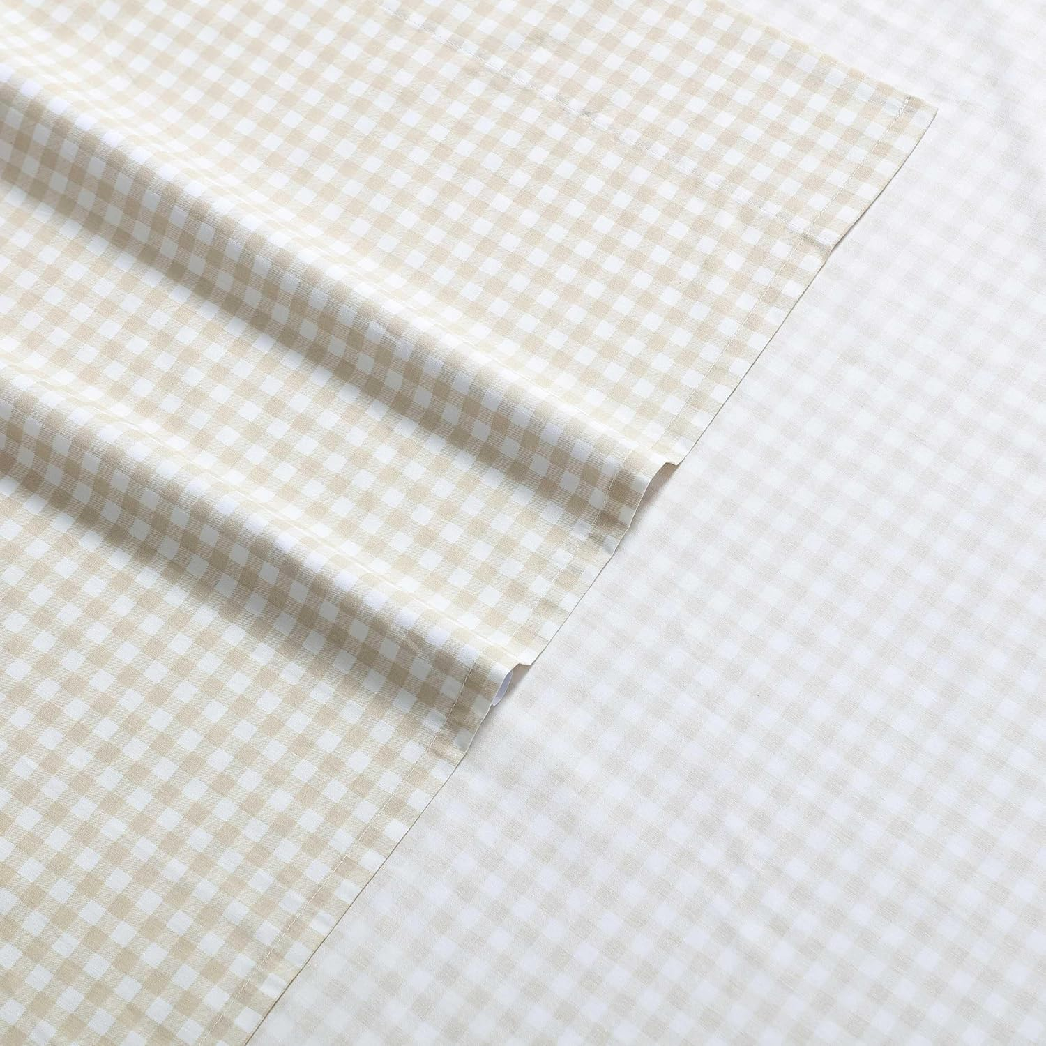 Eddie Bauer - Sheet Set, Cotton Percale Bedding with Matching Pillowcase, Crisp & Breathable, 200-Thread Count, Classic Comfort Essentials (Little Gingham Beige, Twin)