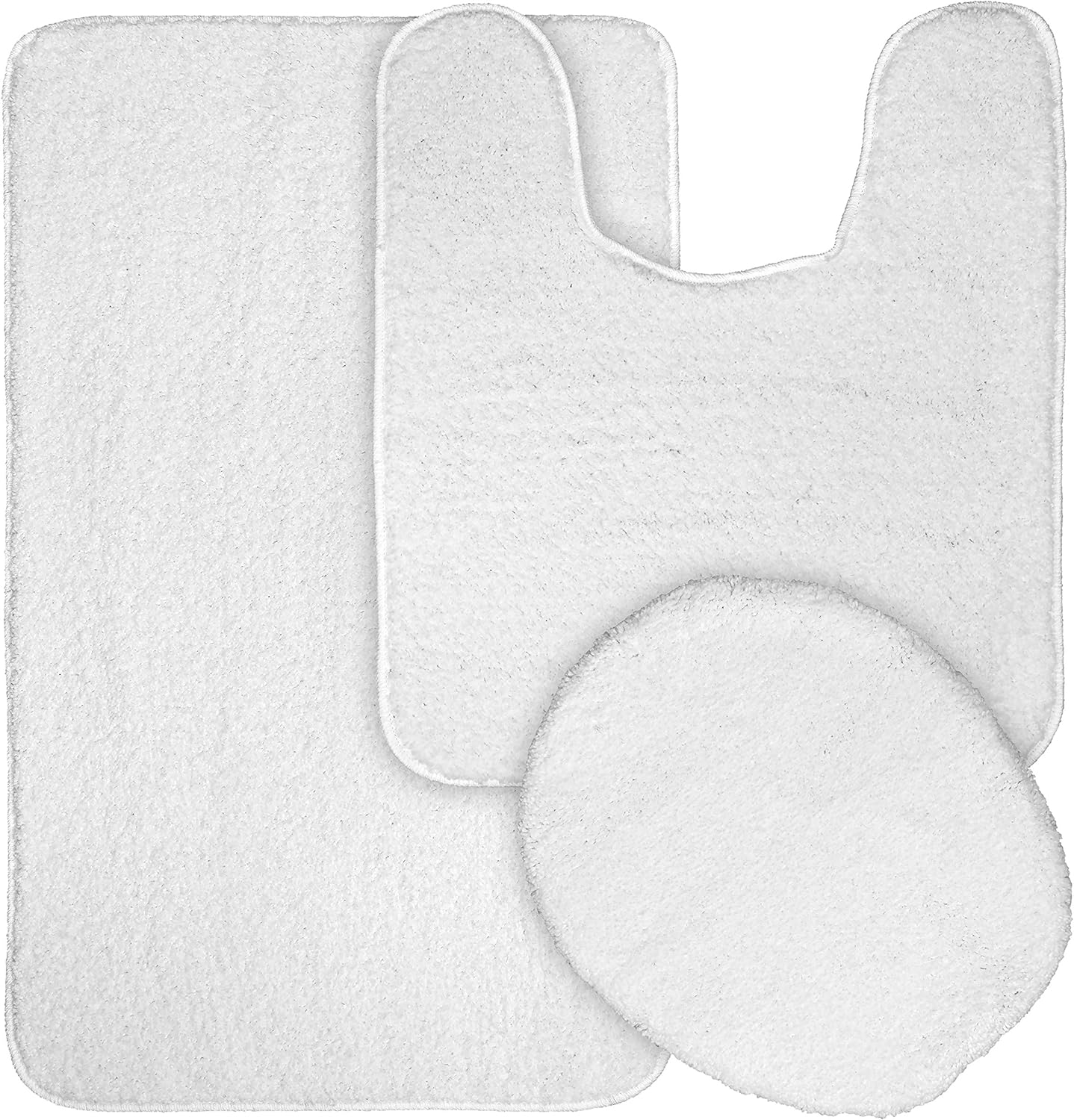 Garland Rug Gramercy Washable Bath Rug Set, 3 Piece (20"x34", Contour Rug, & Toilet Lid) White