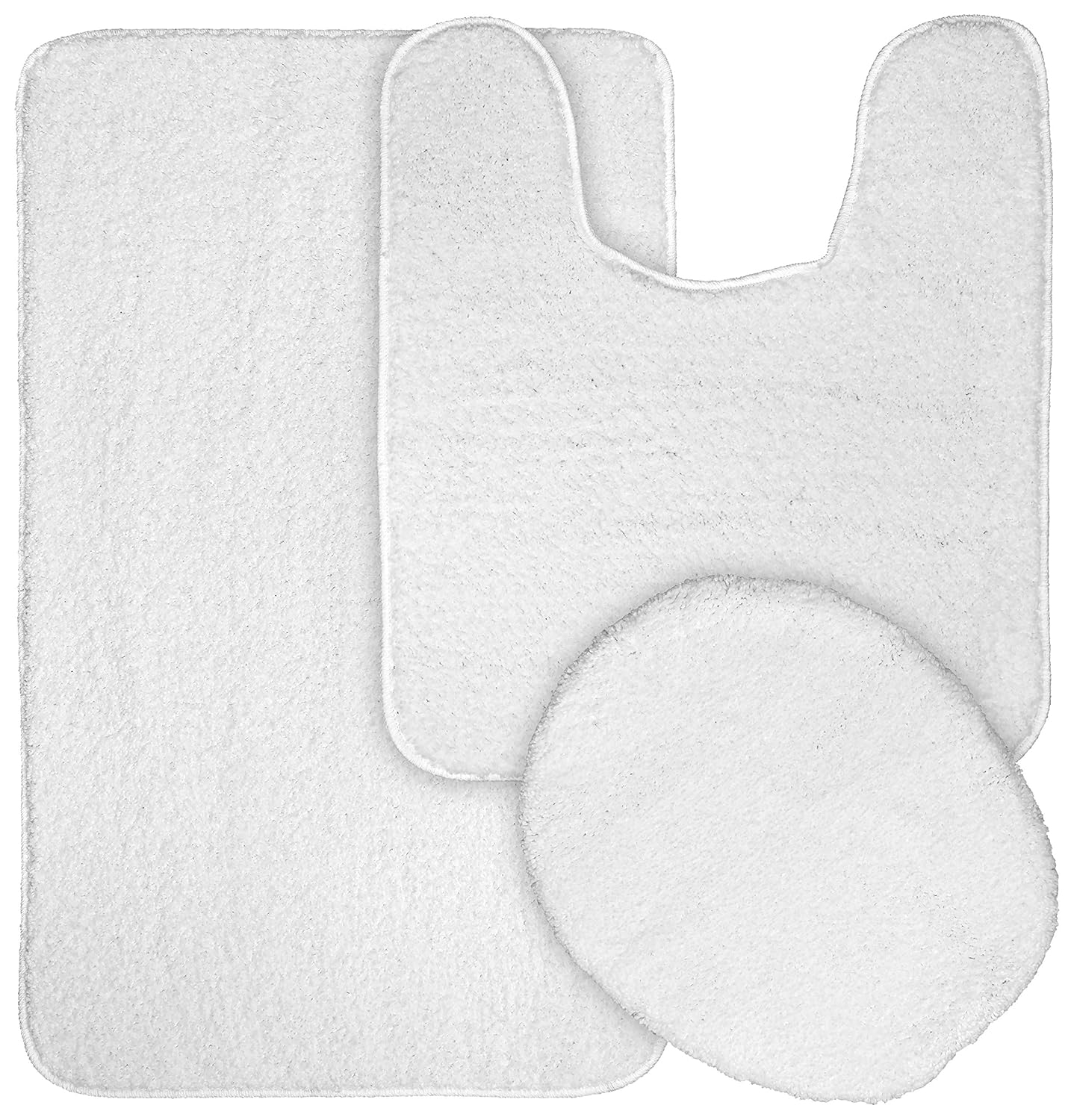 Garland Rug Gramercy Washable Bath Rug Set, 3 Piece (20"x34", Contour Rug, & Toilet Lid) White