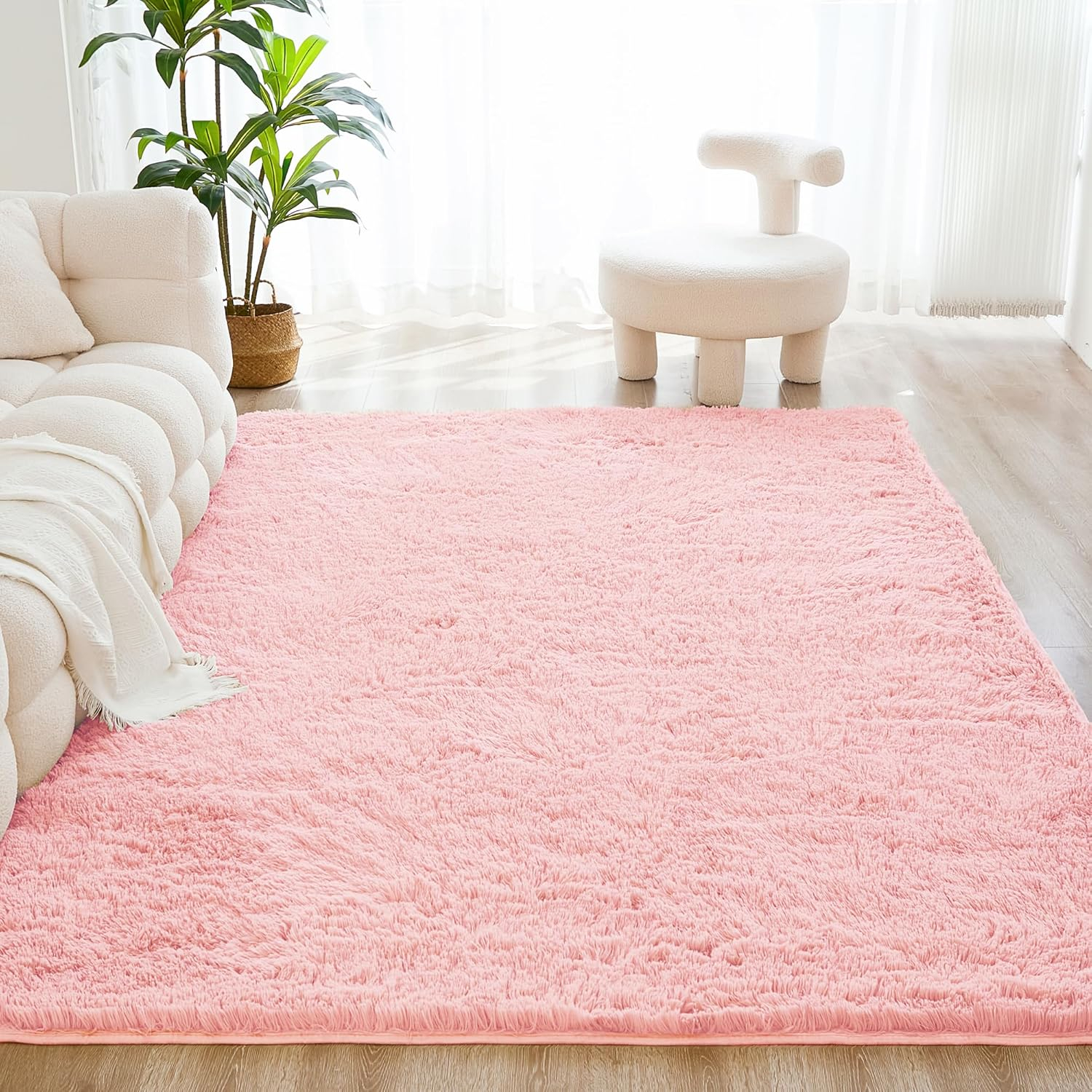 Litanika 4x6 Shag Area Rug for Living Room Bedroom, Pink High Pile Soft Plush Shaggy Furry Cute Bedside Playroom Dorm Carpet, Non-Slip, Non-Shedding Modern Indoor Floor Rug