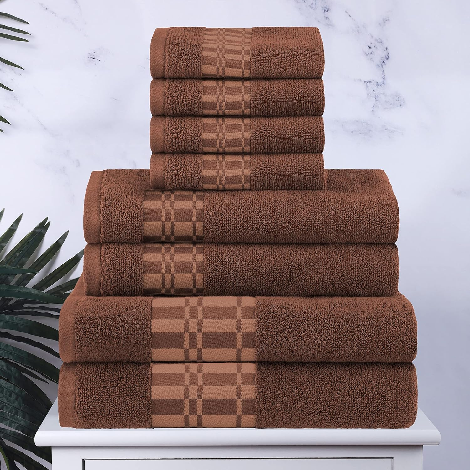 Superior Larissa 8-Piece Cotton Embroidered Towel Set, Chocolate